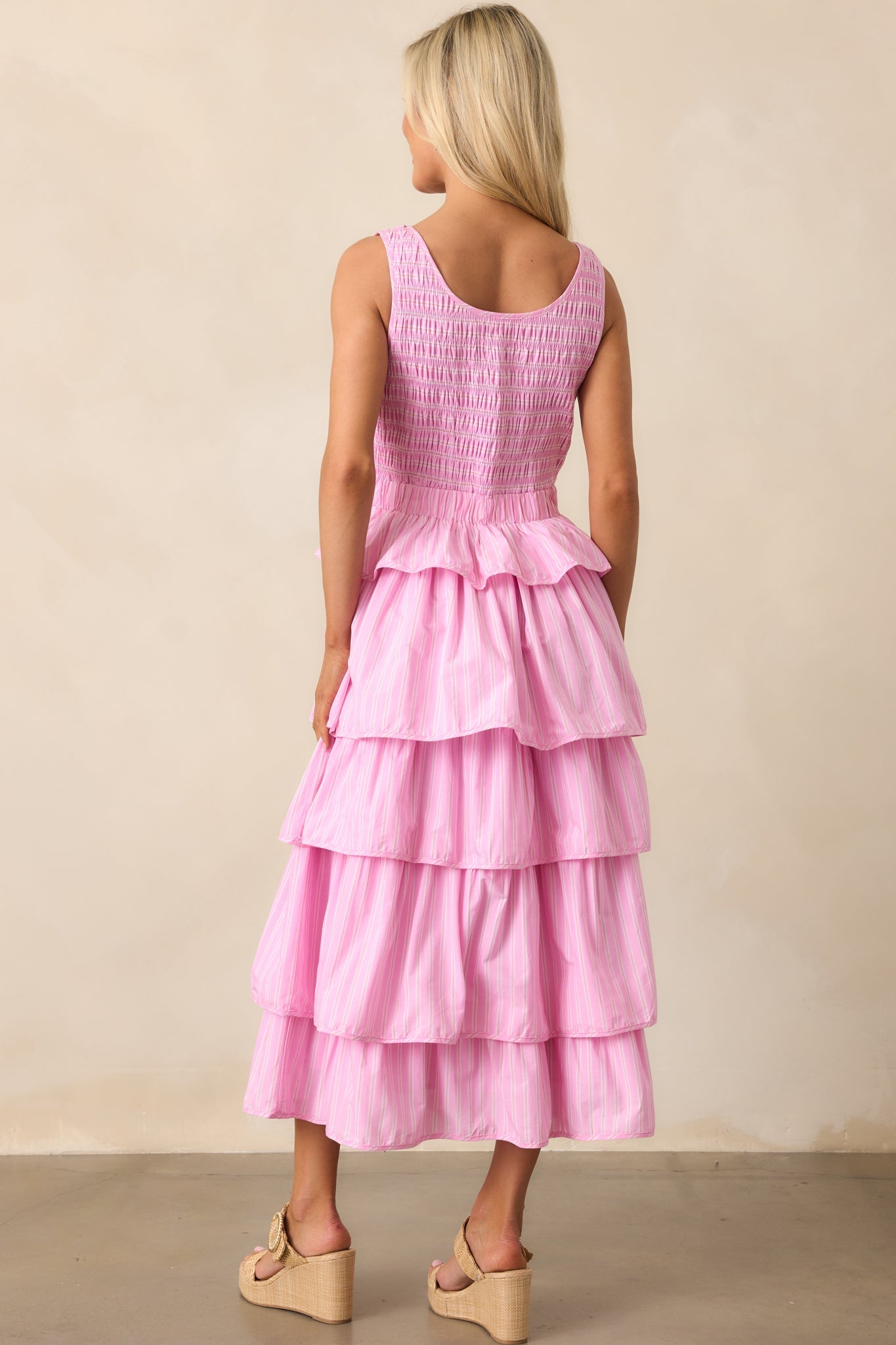 On Cloud Nine Pink Stripe Cotton Ruffle Maxi Dress