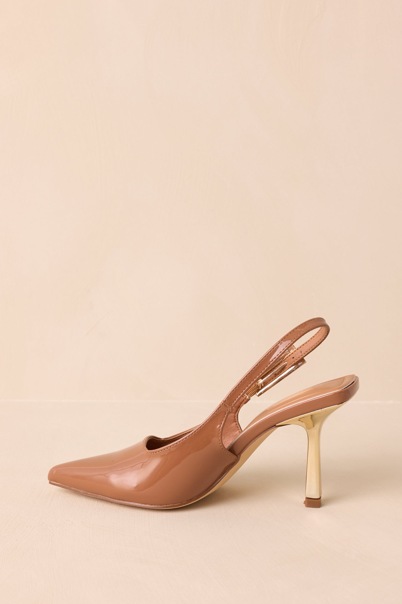 Stood My Ground Brown Patent Pointed Toe Slingback Heels