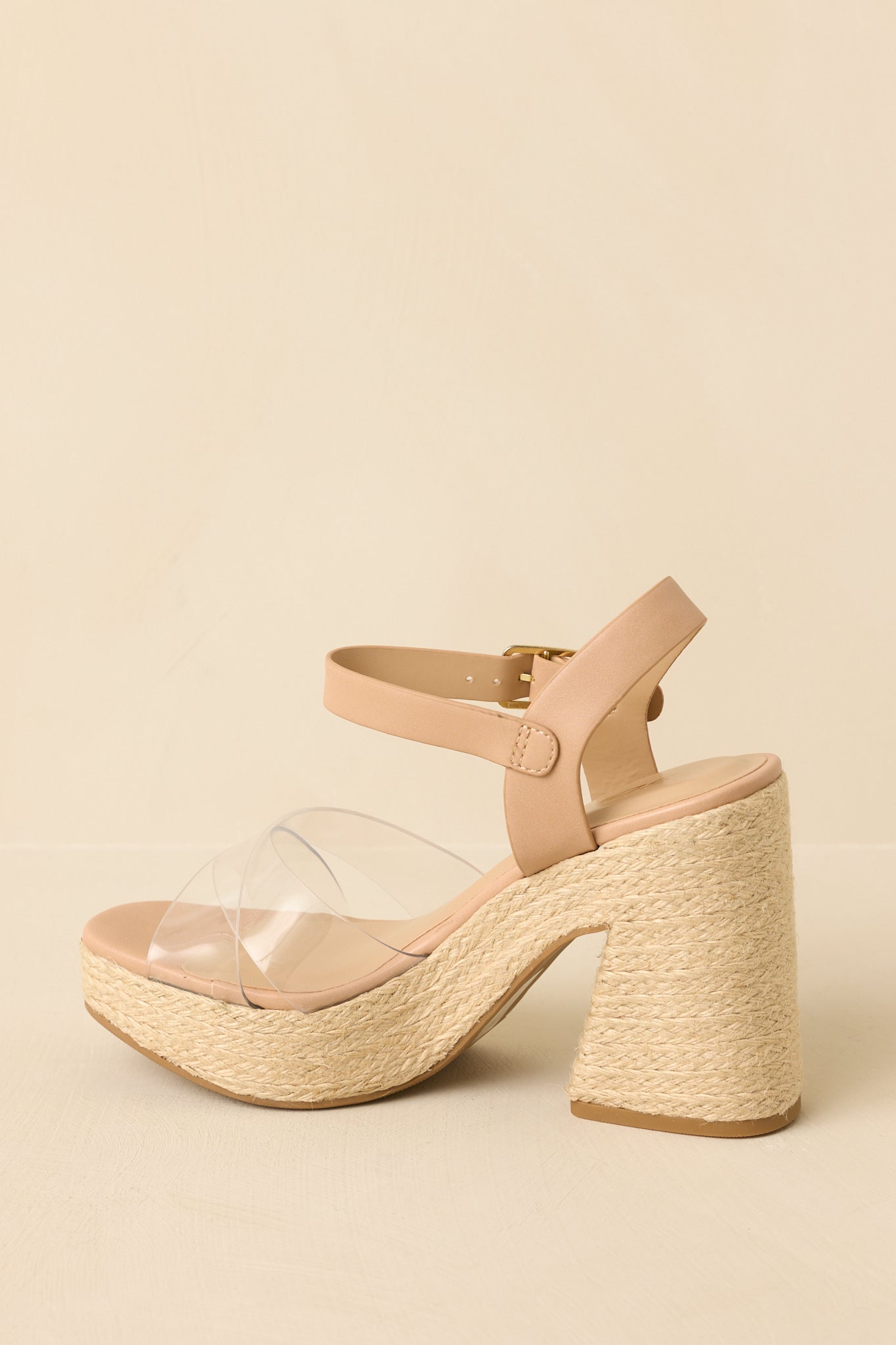 Rocking With You Natural Raffia Clear Strap Block Heel Platform Sandals