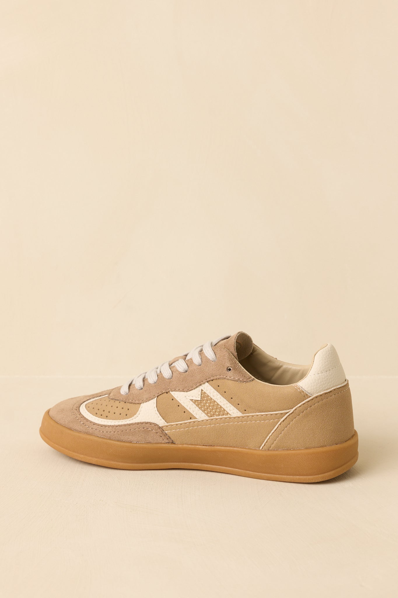 Keep a Steady Pace Tan Faux Leather & Suede Lace Up Sneakers