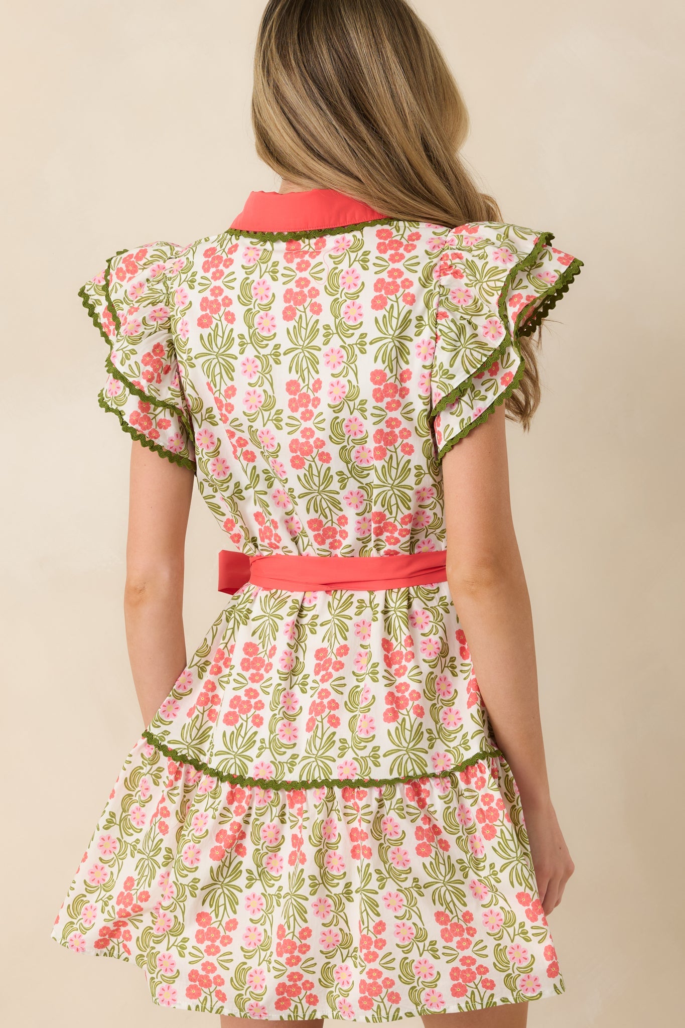 Missing The Point Coral Pink Floral Cotton Button Front Mini Dress