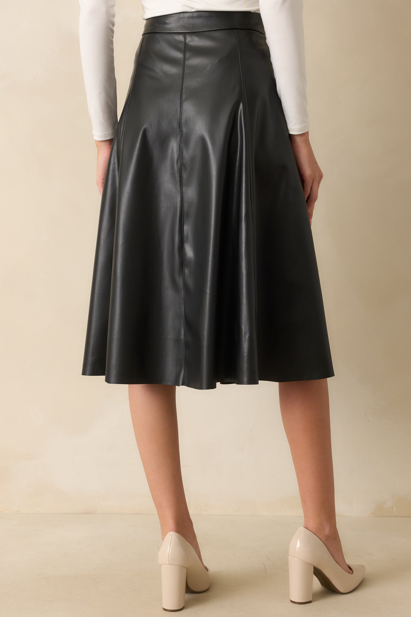 In My Memories Black Faux Leather Midi Skirt