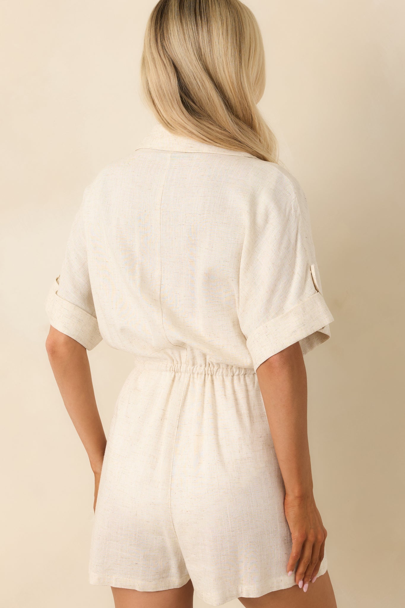 Good Things Take Time Beige Linen Blend Button Front Romper