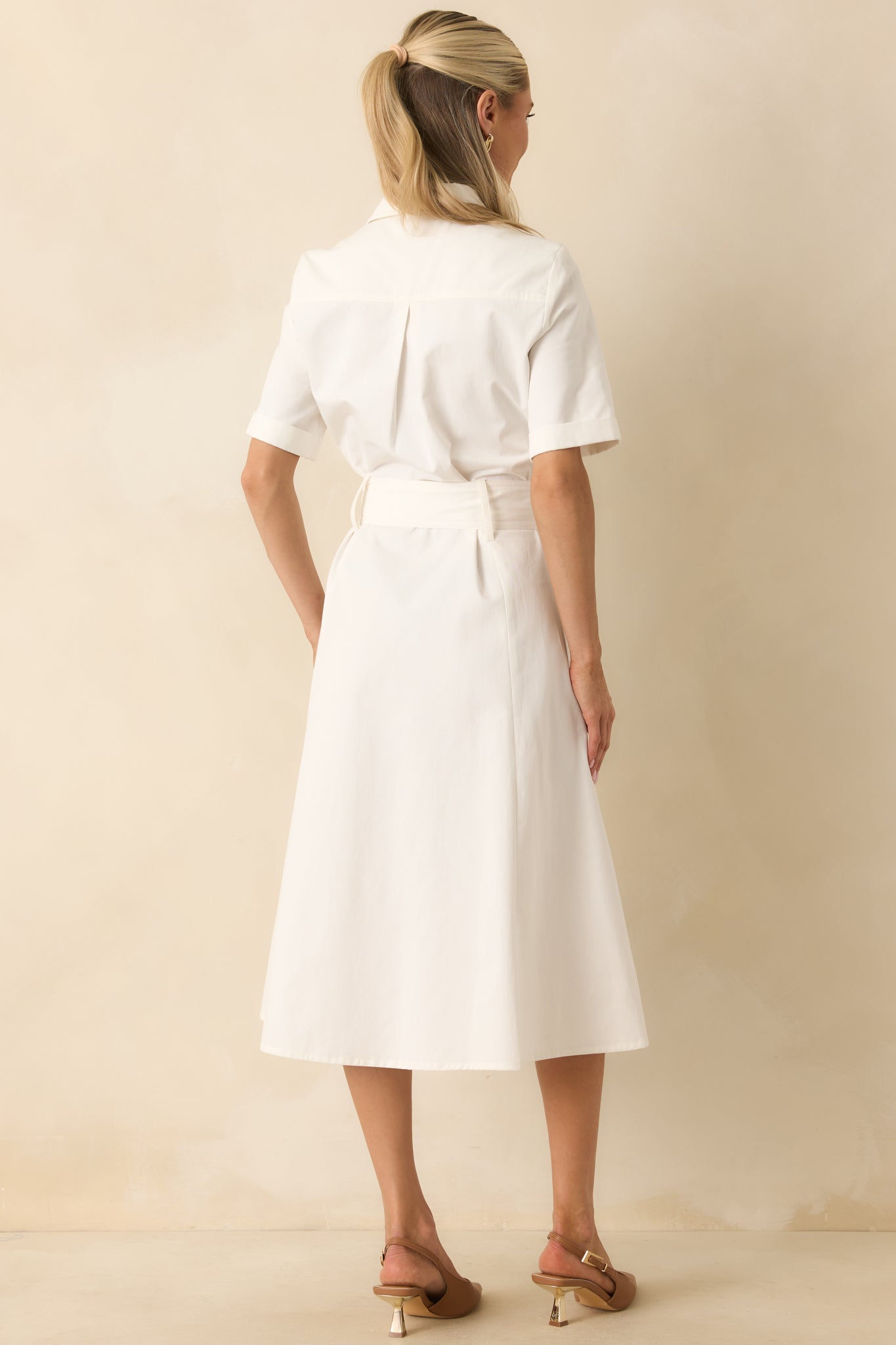 Prosperina Bentley White Cotton Twill Utility Midi Dress
