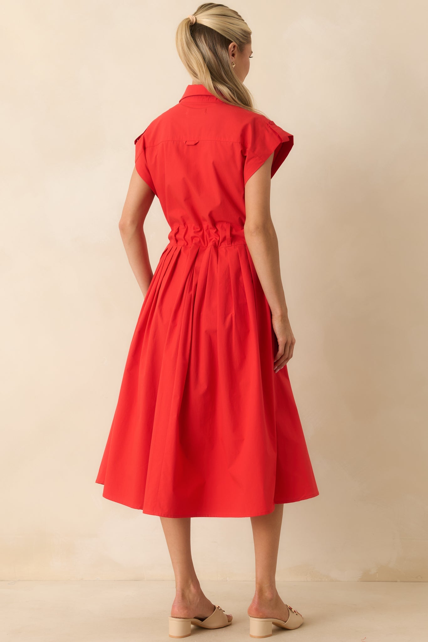Prosperina Lana Cherry Red Cotton Button-Front Midi Dress