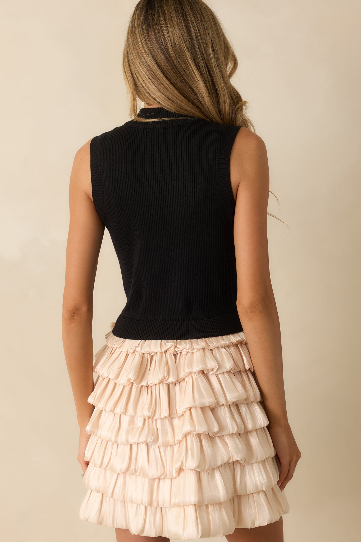 Claim Your Space Black Knit Bodice Ruffled Mini Dress