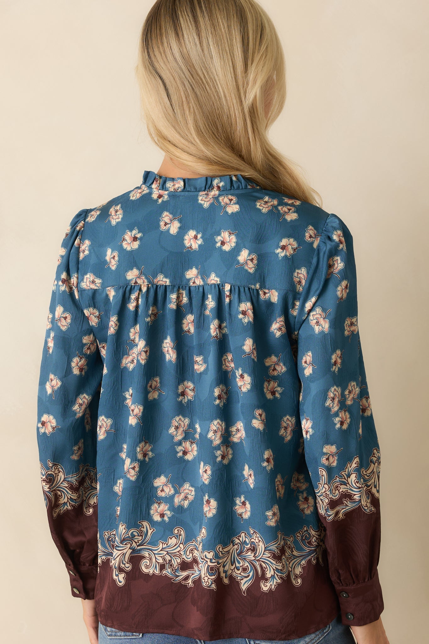 Hold Your Own Blue Multi Floral Print Long Sleeve Button Up Shirt