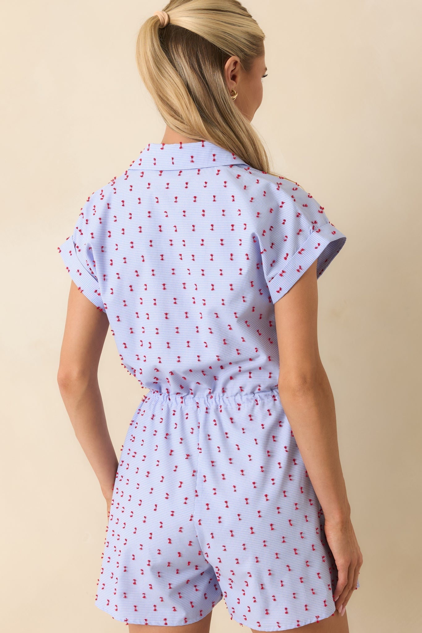 Prosperina Aubrey Blue Gingham Embroidered Romper
