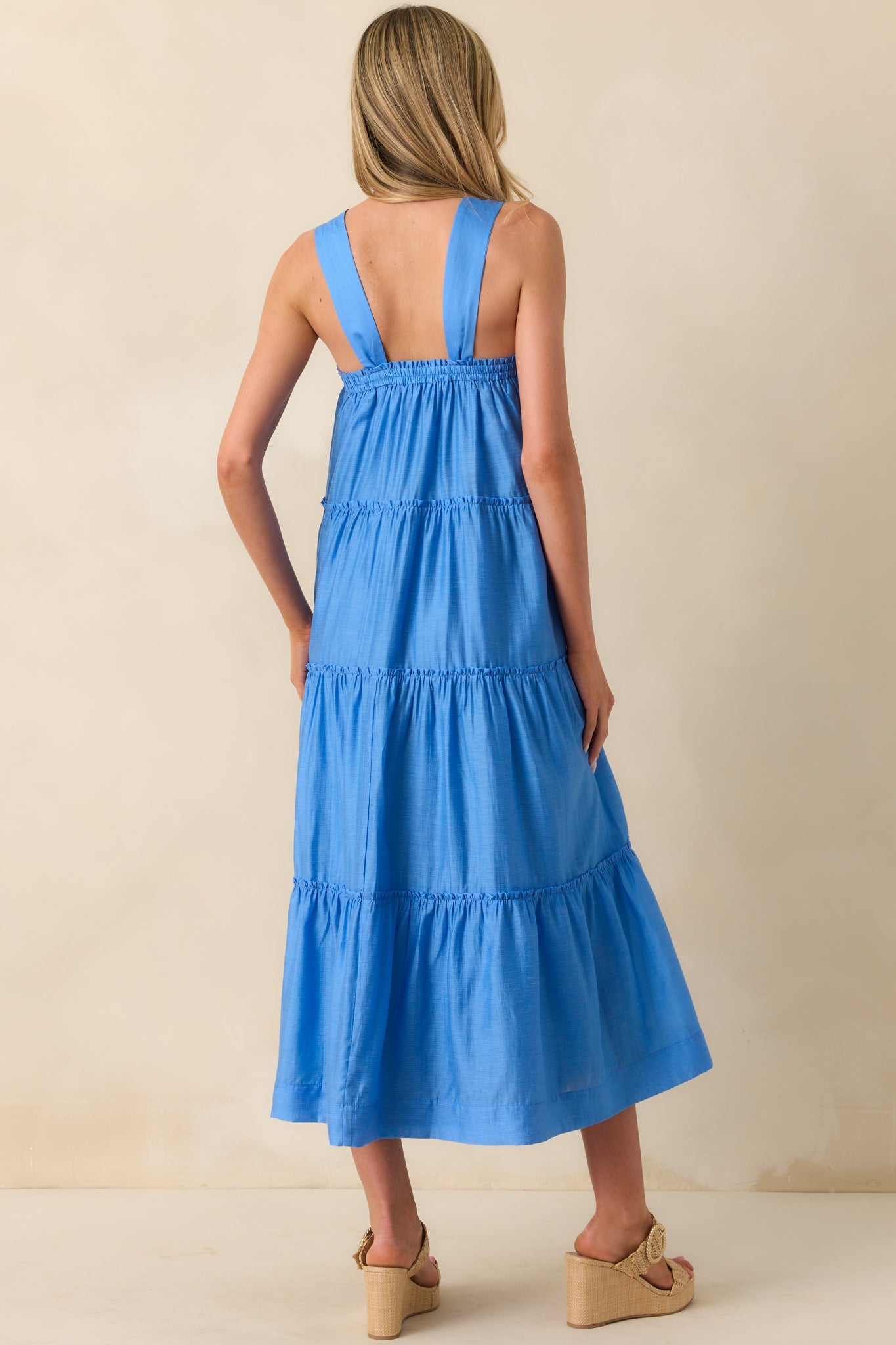 MINKPINK Blue Cotton Emily Strappy Midi Dress