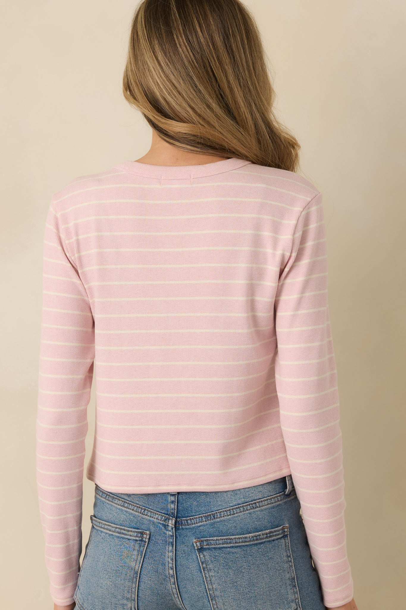 Z Supply Blush Pink Ferris Cropped Striped Henley Top