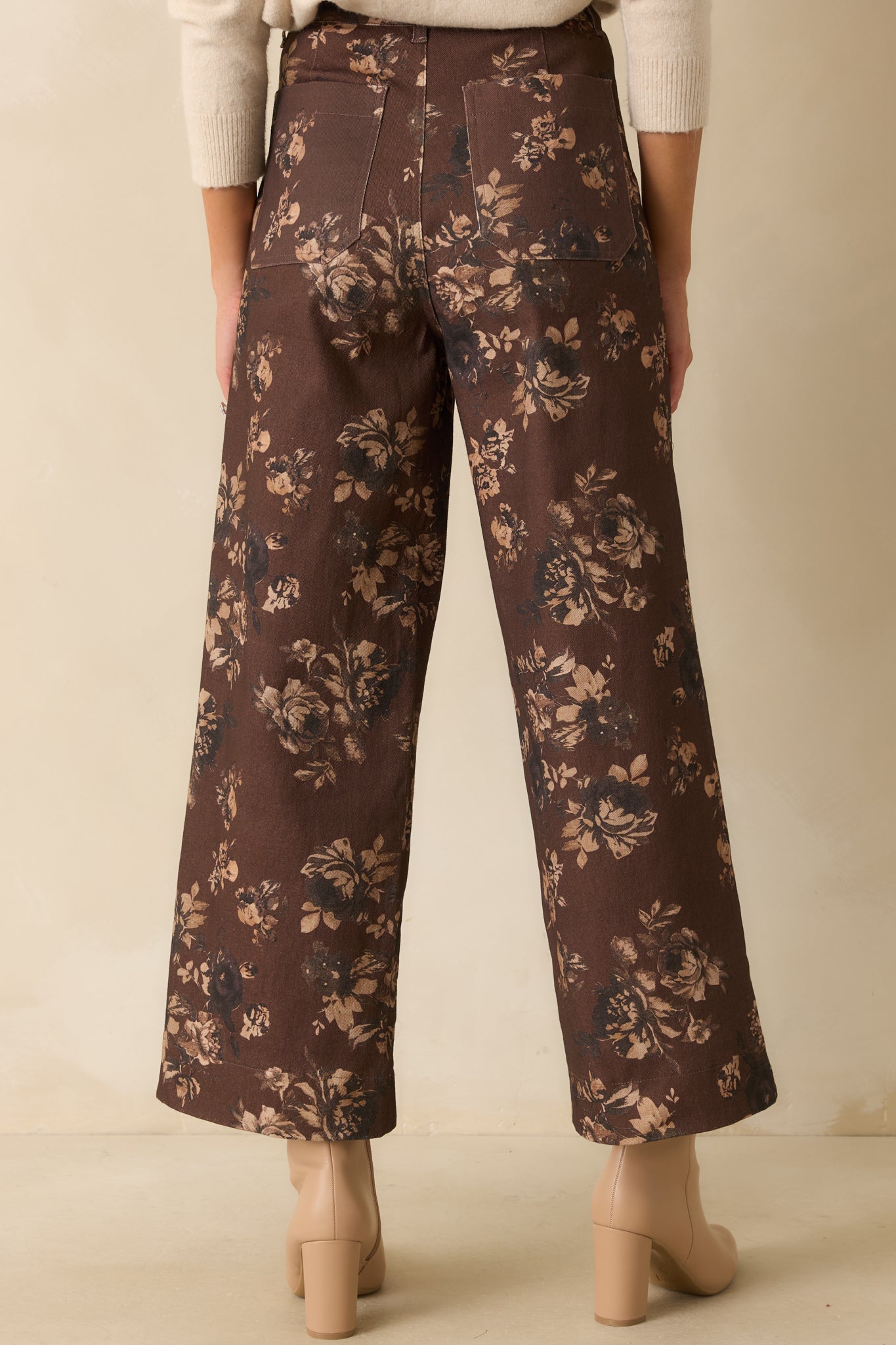Couldn't Be Better Chocolate Brown Floral Print Cotton Wide Leg Jeans