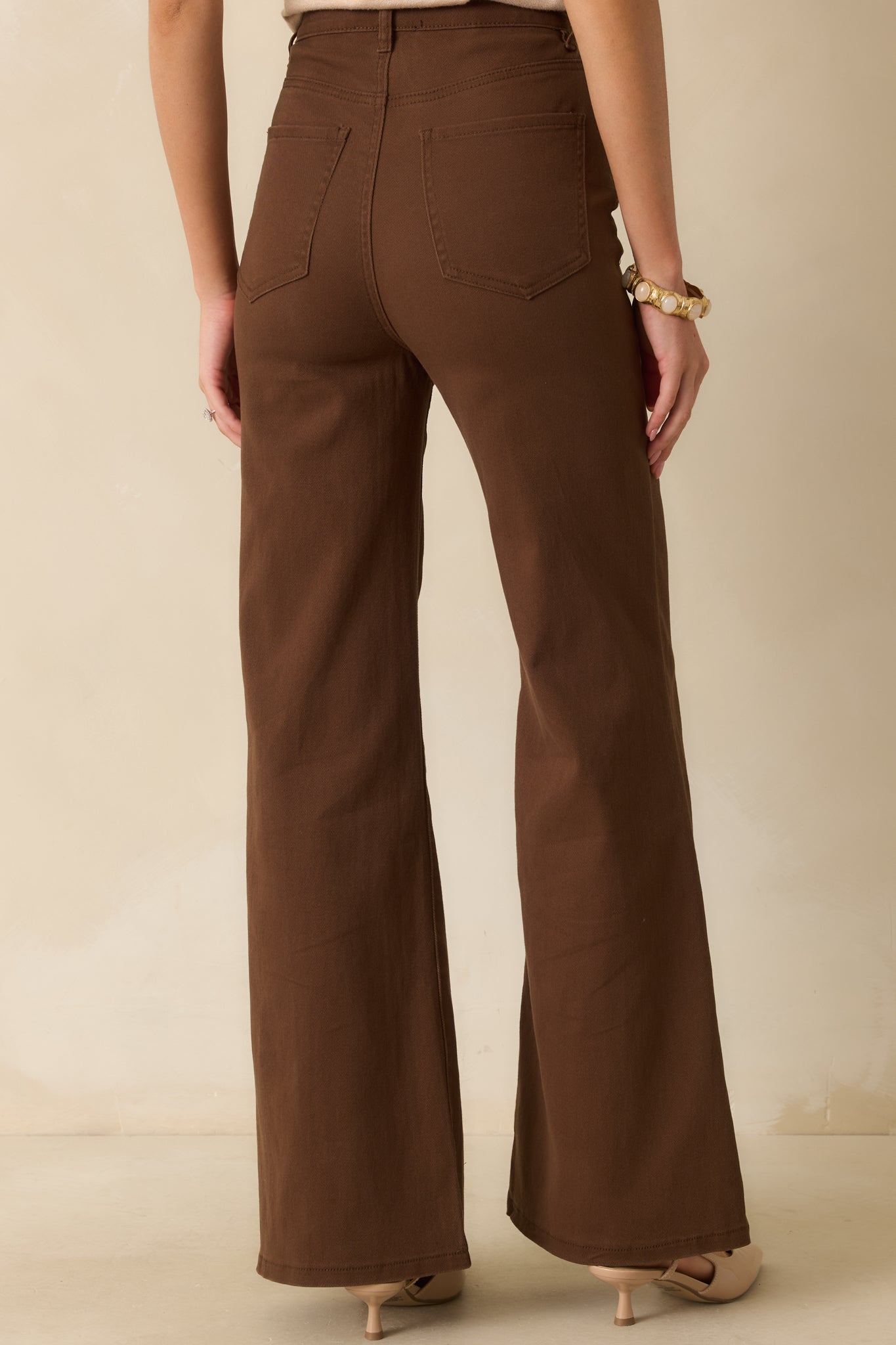 Already Over It Brown Cotton High Waisted Wide Leg Flare Jeans