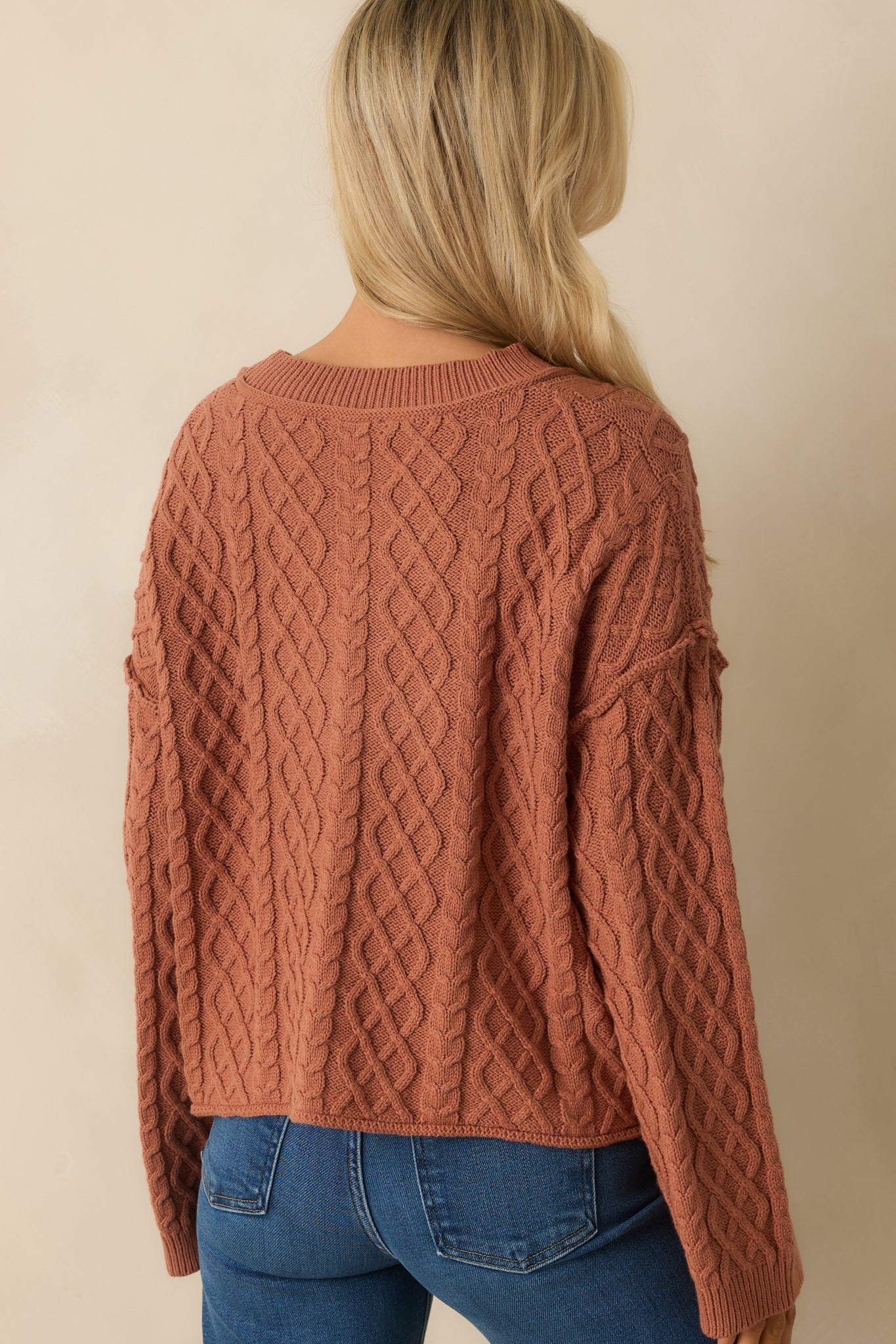 For Old Time's Sake Terracotta Cable Knit Button Up Cardigan