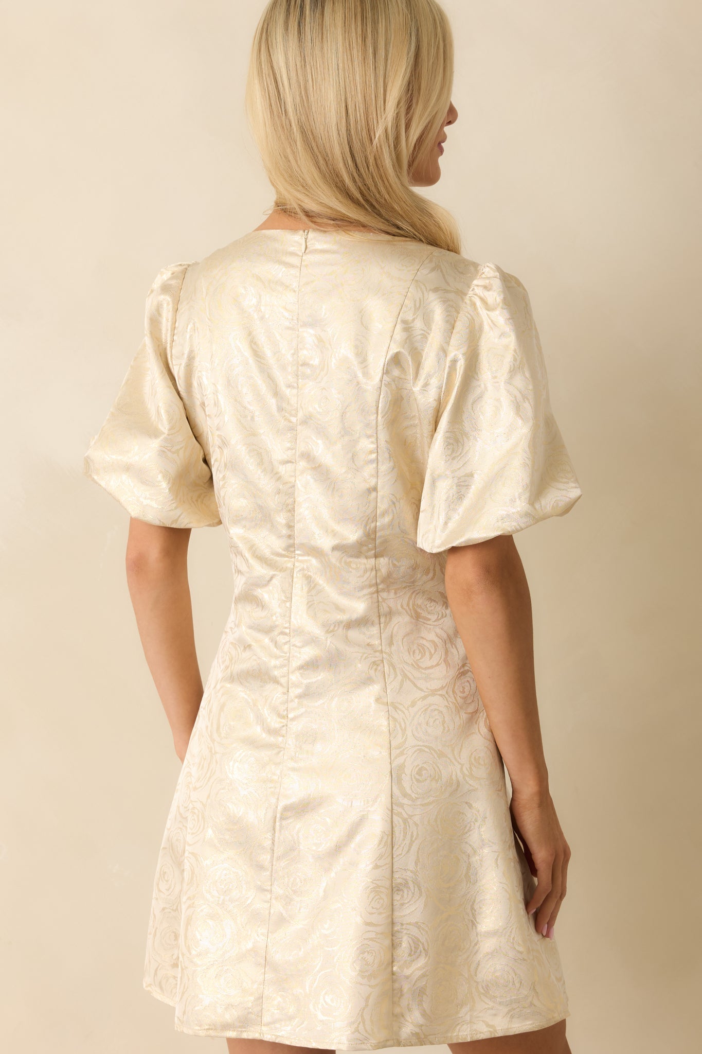 Never Without Grace Champagne Floral Jacquard Mini Dress