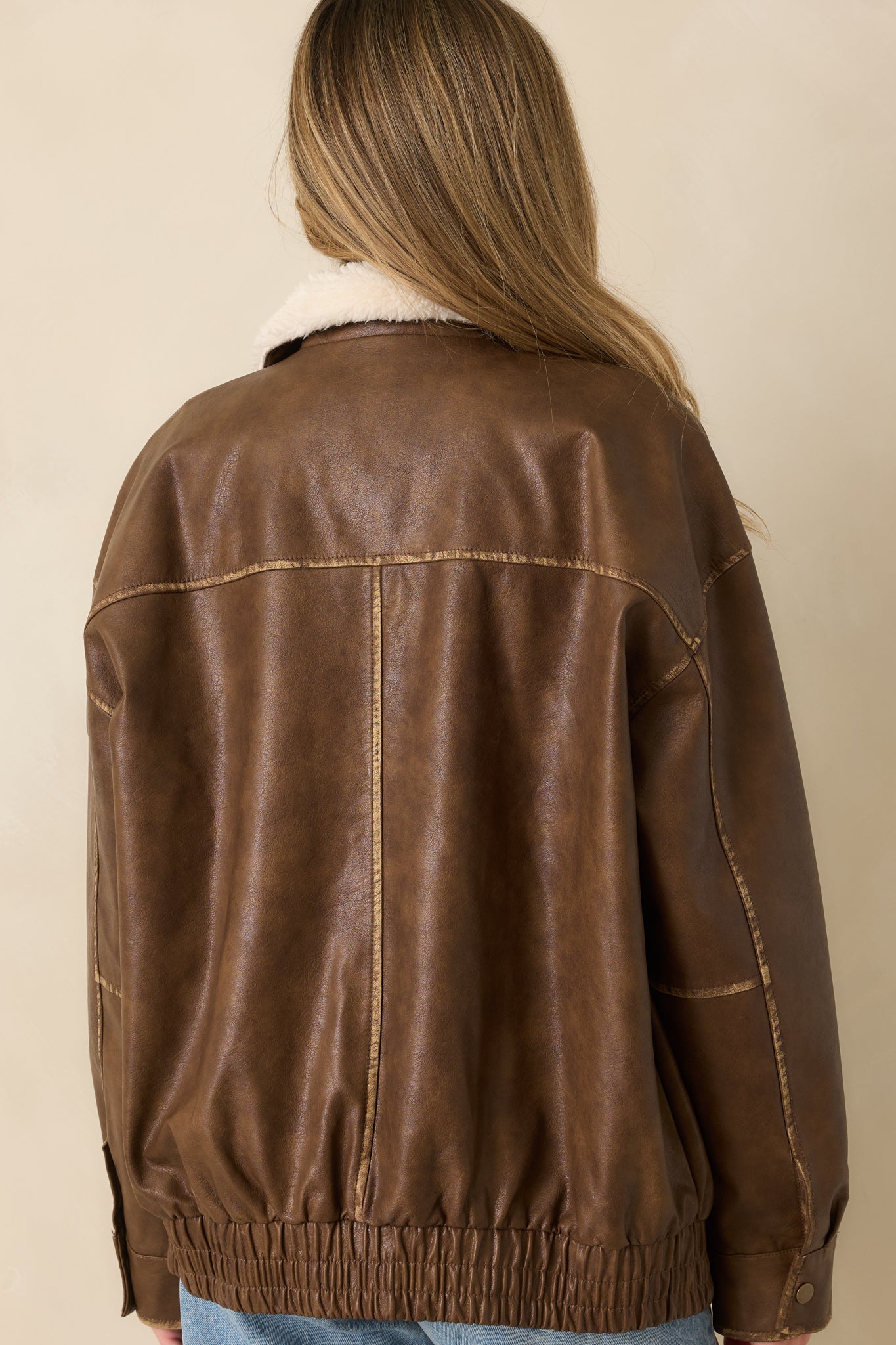 Fly Right Cognac Brown Faux Leather Bomber Jacket