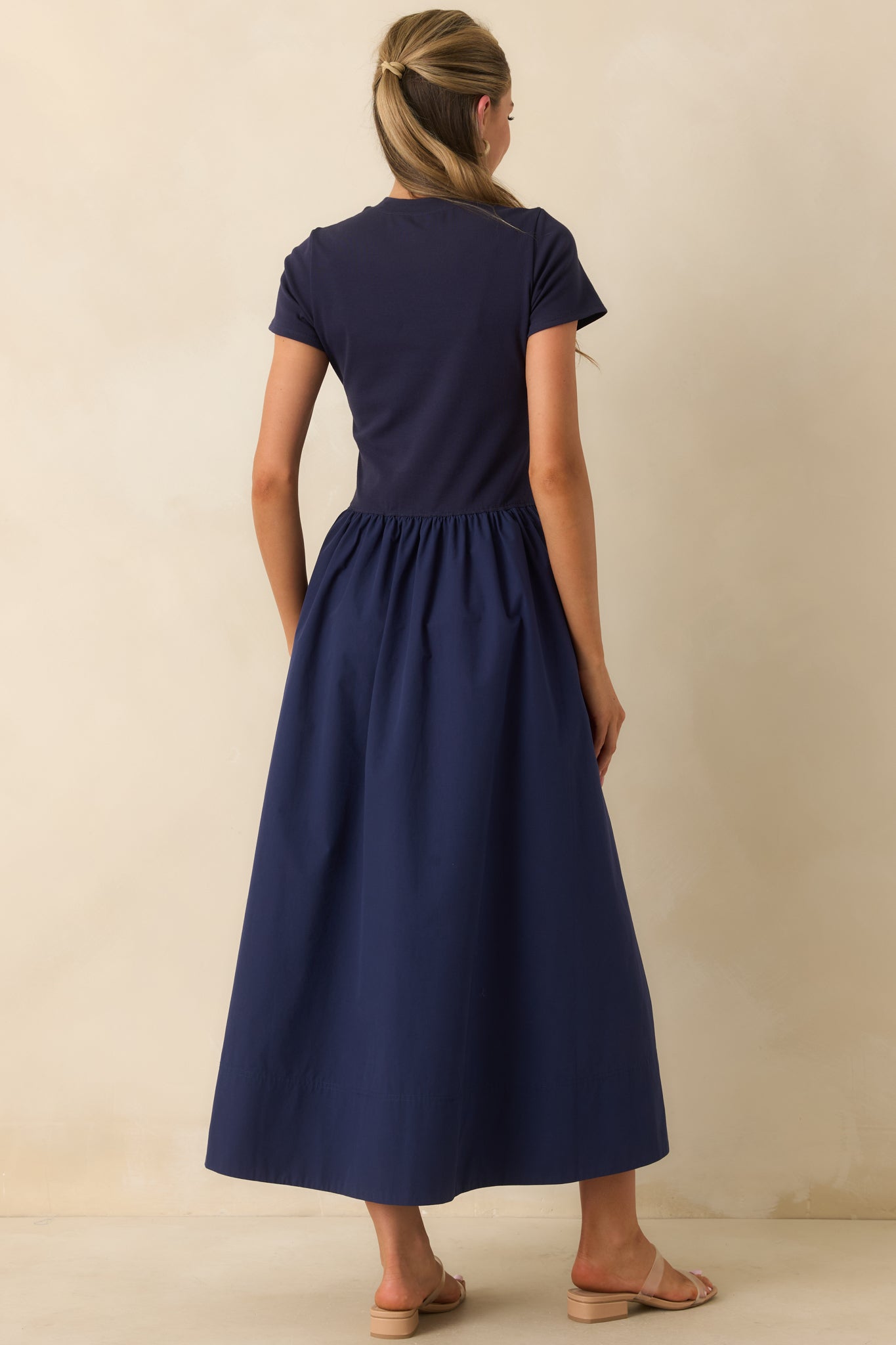 Prosperina Aria Navy Cotton Short Sleeve Midi Dress