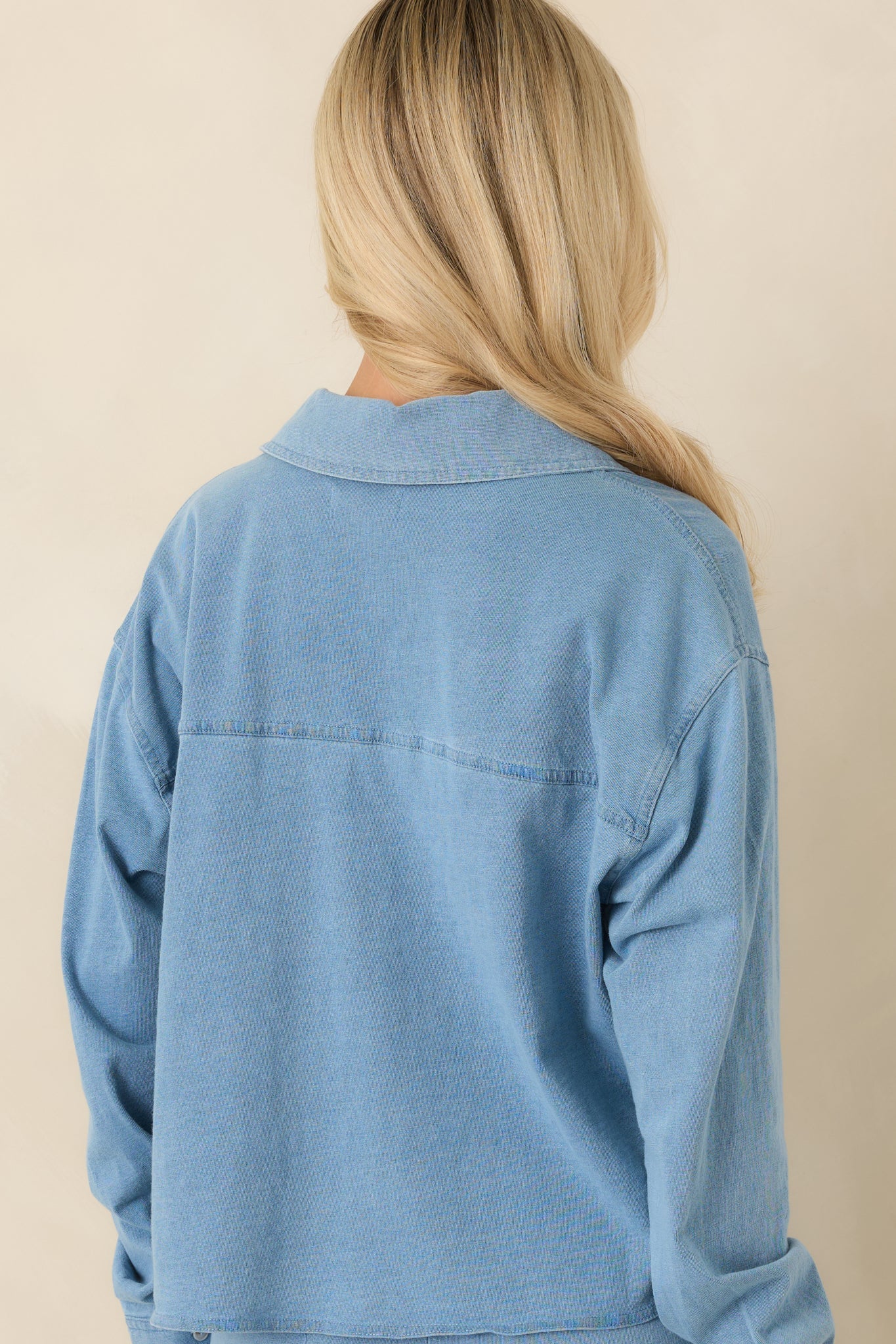 Z Supply Reese Washed Indigo Cropped Denim Jersey Button Up