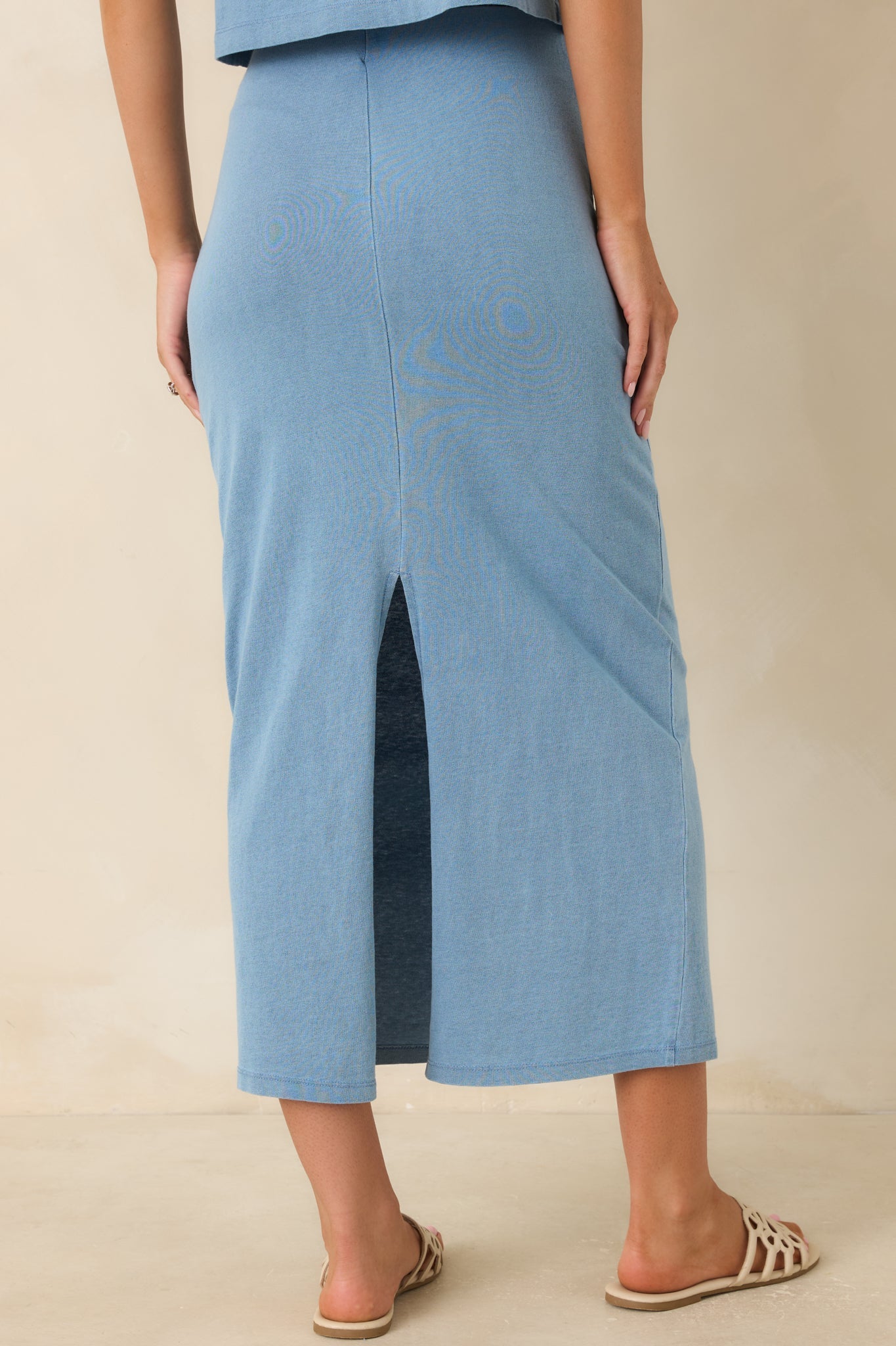Z Supply Gail Washed Indigo Cotton Jersey Denim Midi Skirt