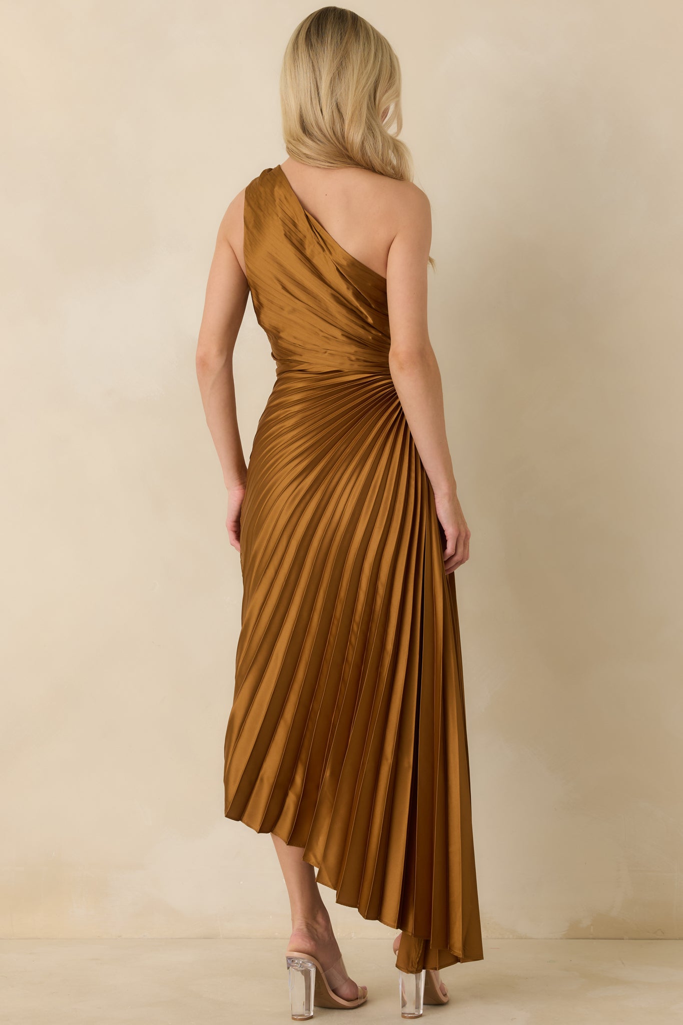 Poetic Charm Bronze Asymmetric One Shoulder Maxi Dress