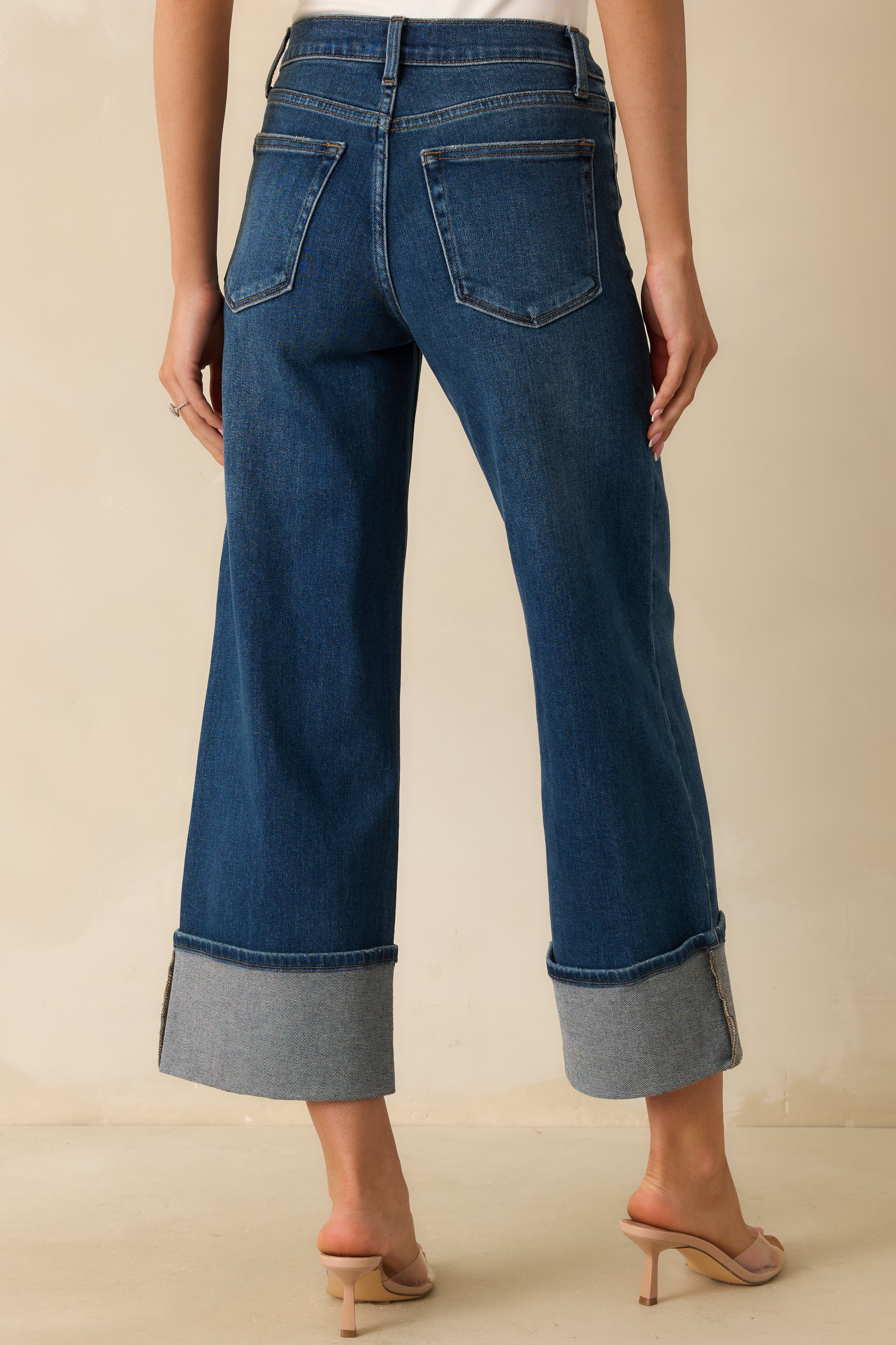 Long Story Short Deep Vintage Indigo Wide-Leg Cuffed Jeans