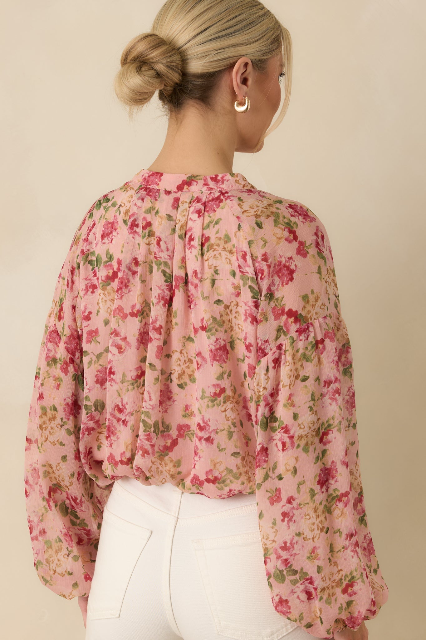Where Roses Drift Blush Pink Multi Floral Sheer Blouse