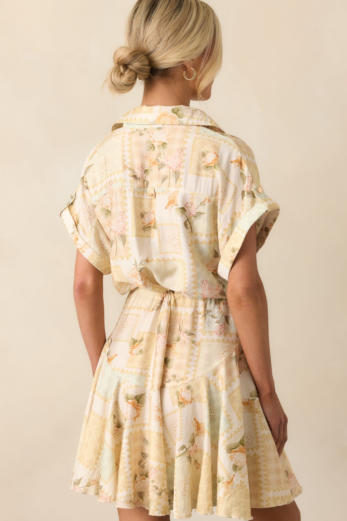 Made Me Smile Yellow Floral Patchwork Mini Dress