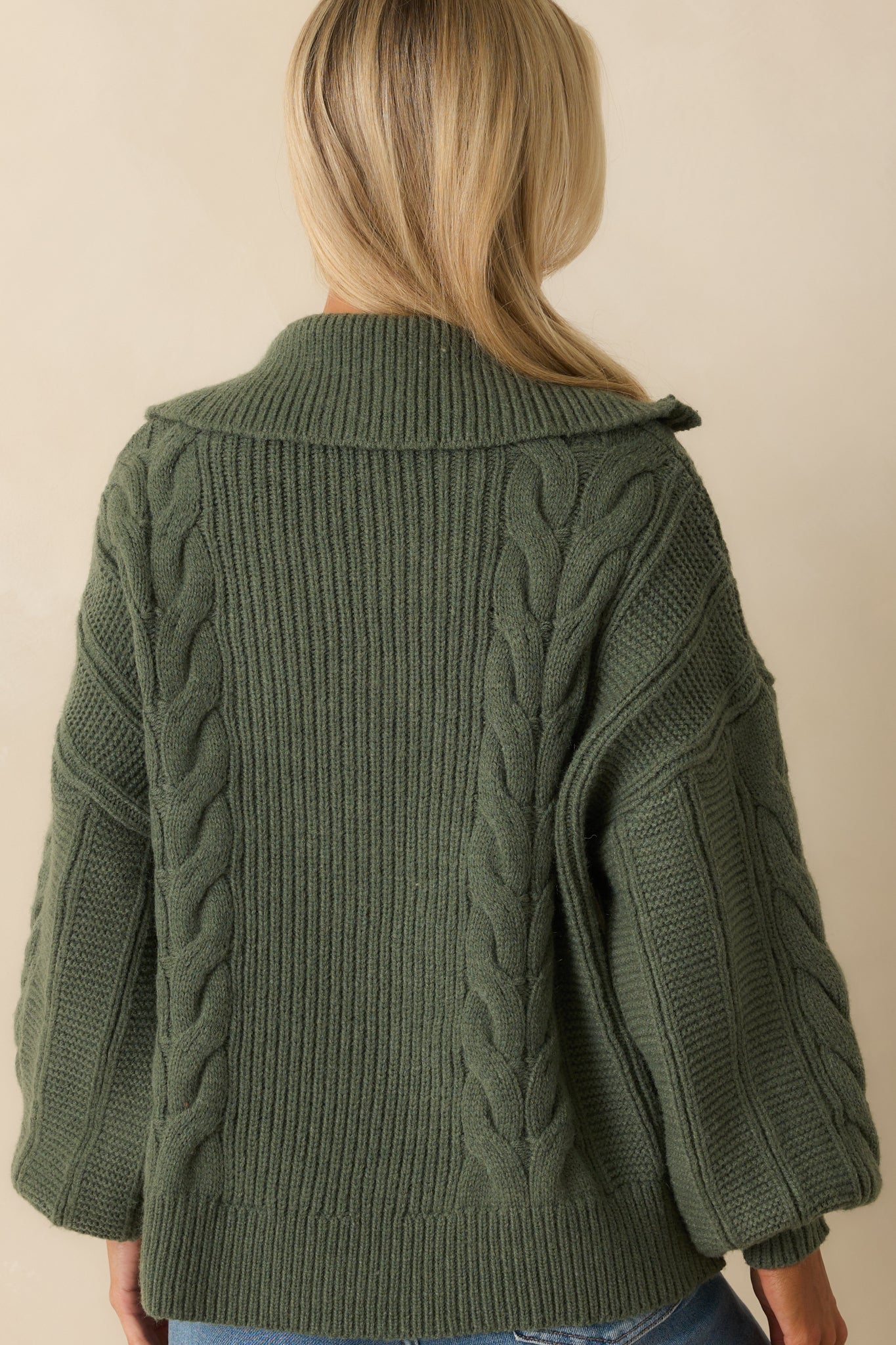 Day After Day Green Cable Knit Quarter Zip Pullover Sweater