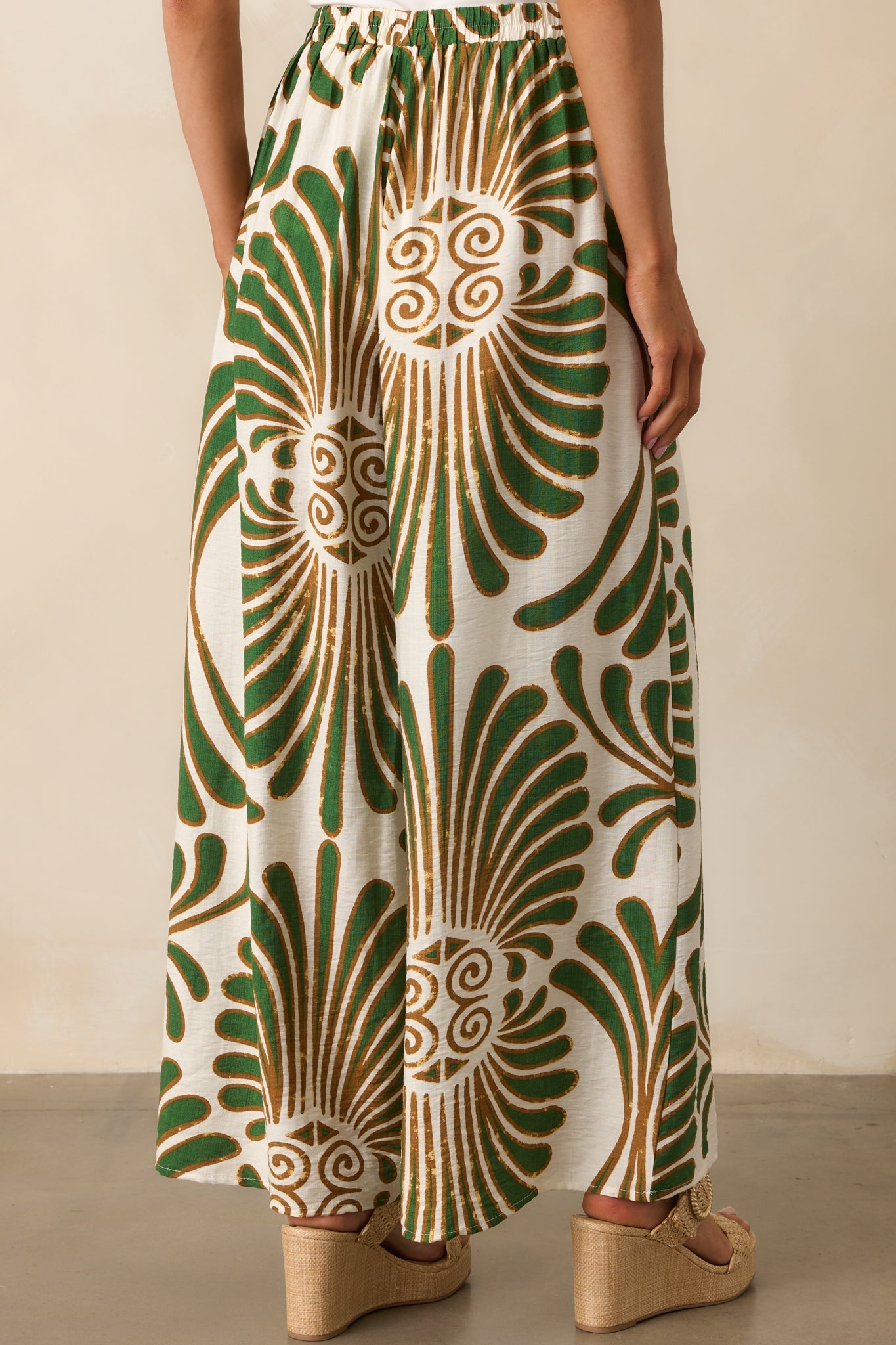 Endless Days Green Abstract Print Wide Leg Drawstring Pants