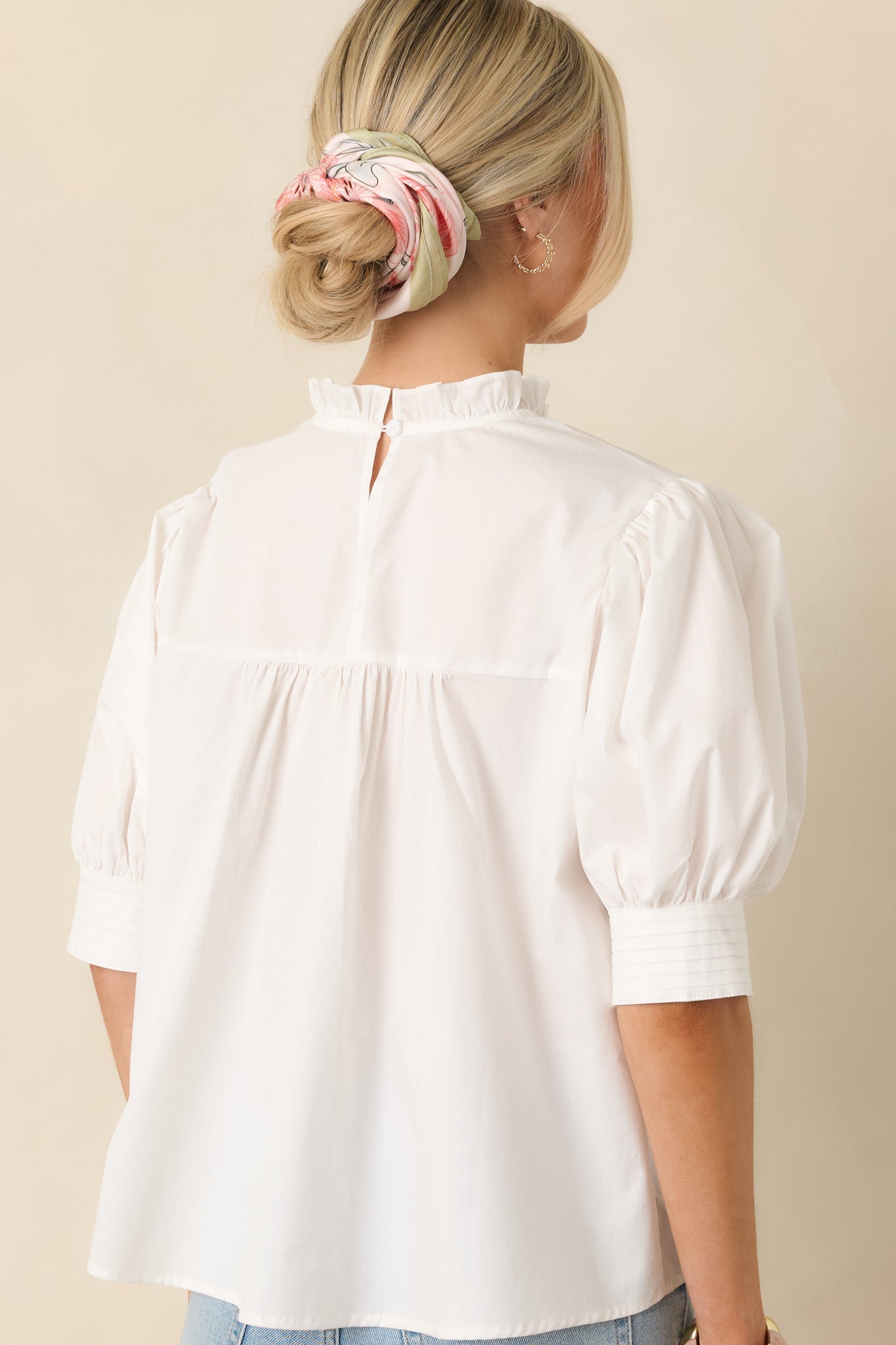 Lines Yet Written White Cotton Pintuck and Lace Puff Sleeve Top