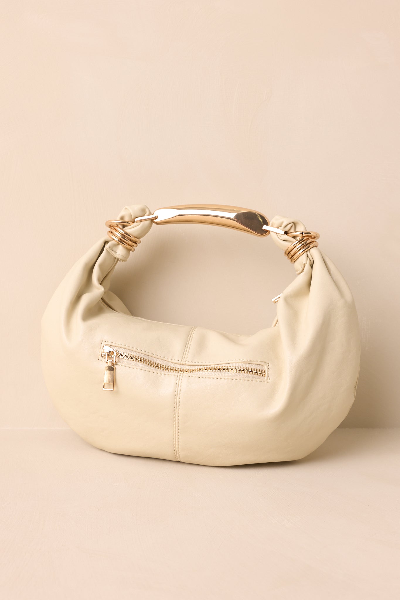 Say What You Mean Ivory Faux Leather Gold Handle Shoulder Bag