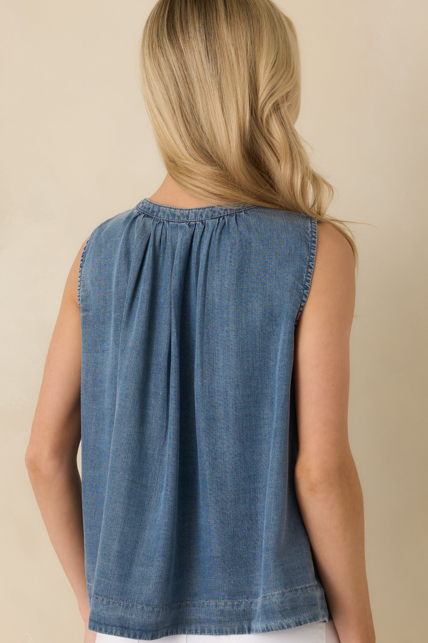 Just Add Sun Denim Button Front Sleeveless Top