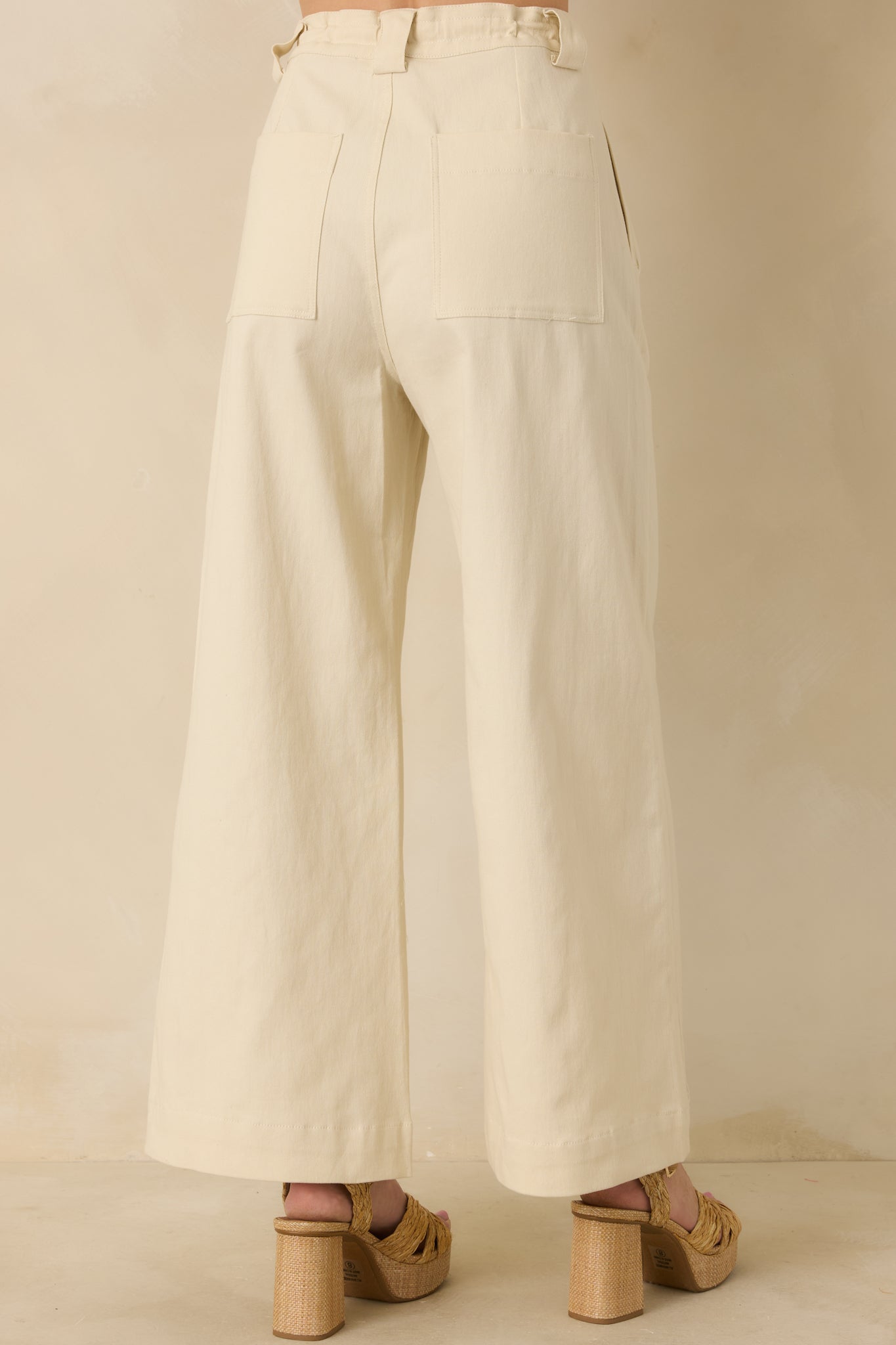 Refined Rhythm Beige Cotton Tie-Belt Wide Leg Pants