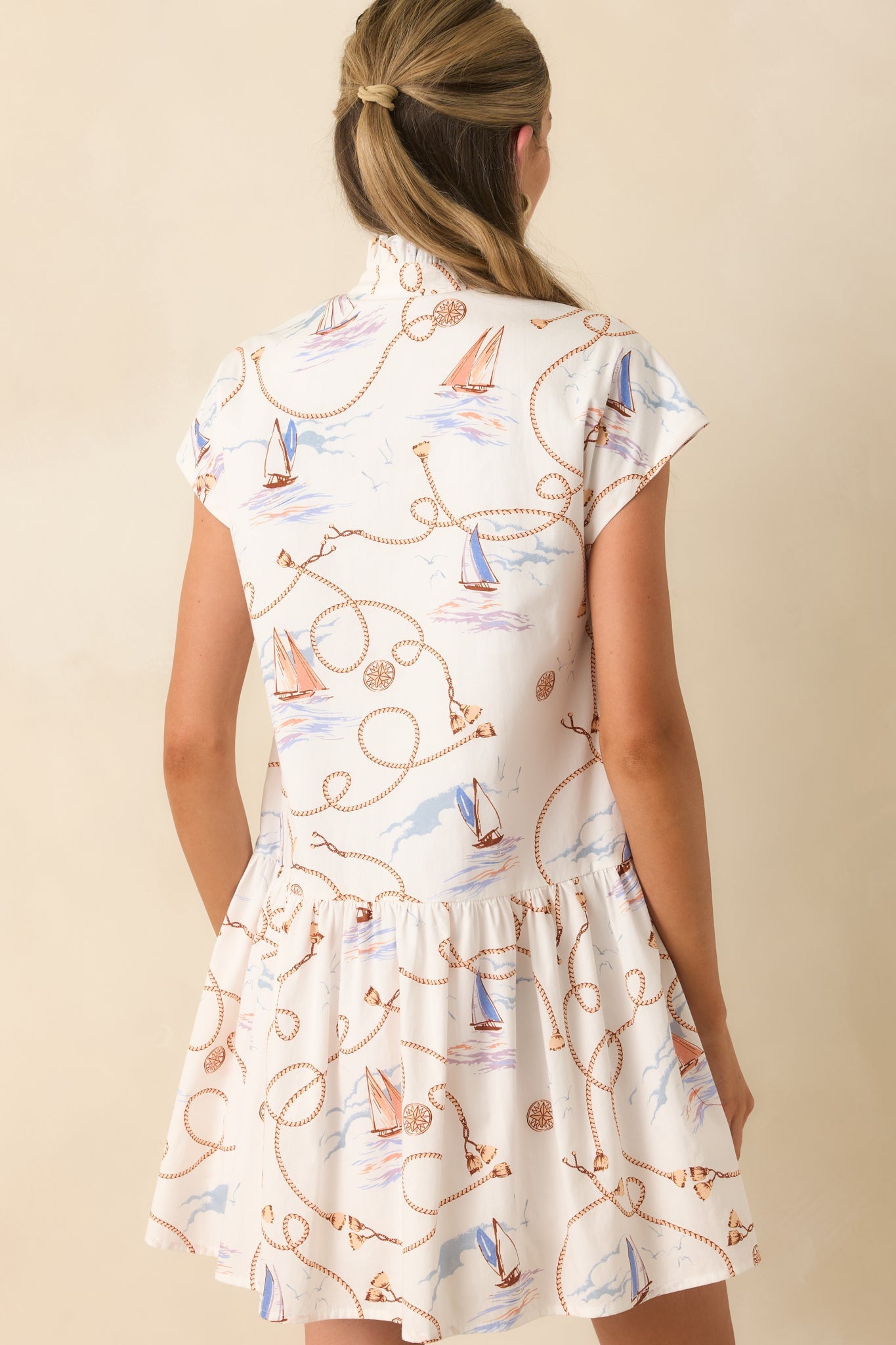 Prosperina Stella Ivory Multi Nautical Print Cotton Mini Dress