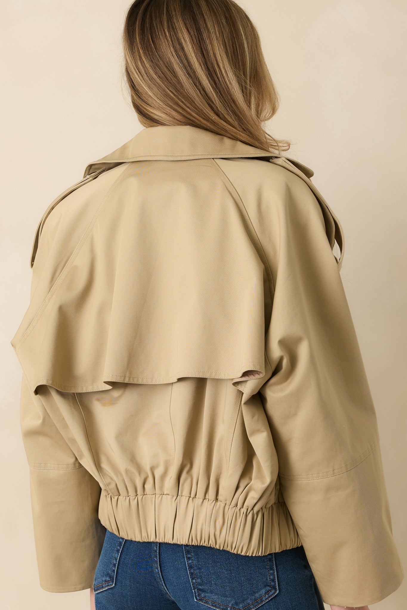 Modern Forecast Beige Cotton Double Breasted Cropped Trench Jacket