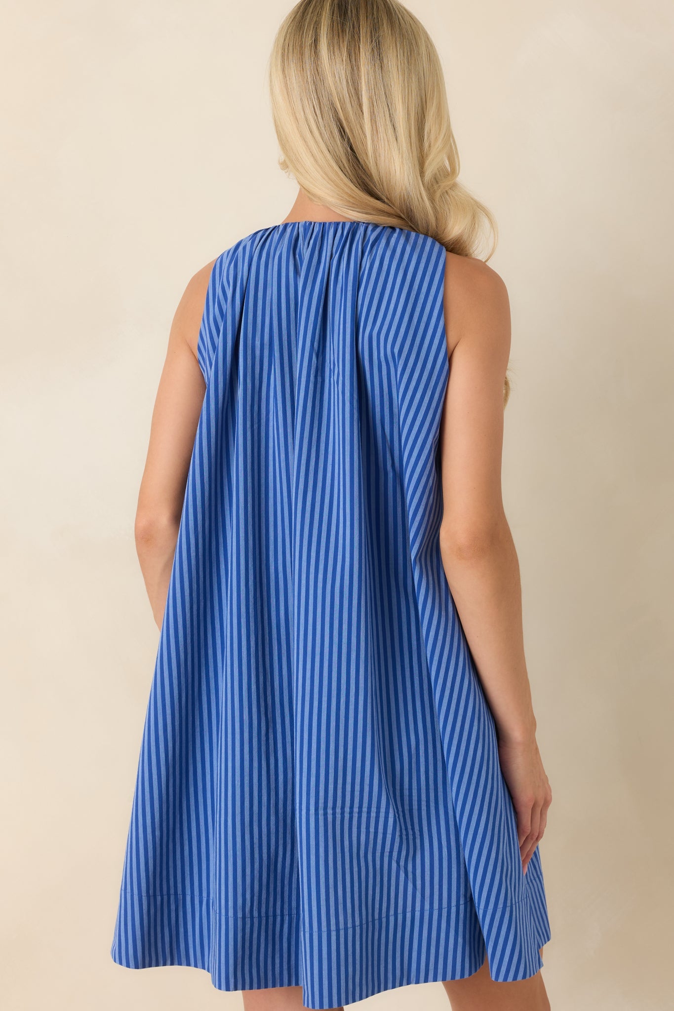 FRNCH Angela Electric Blue Cotton Stripe Dress