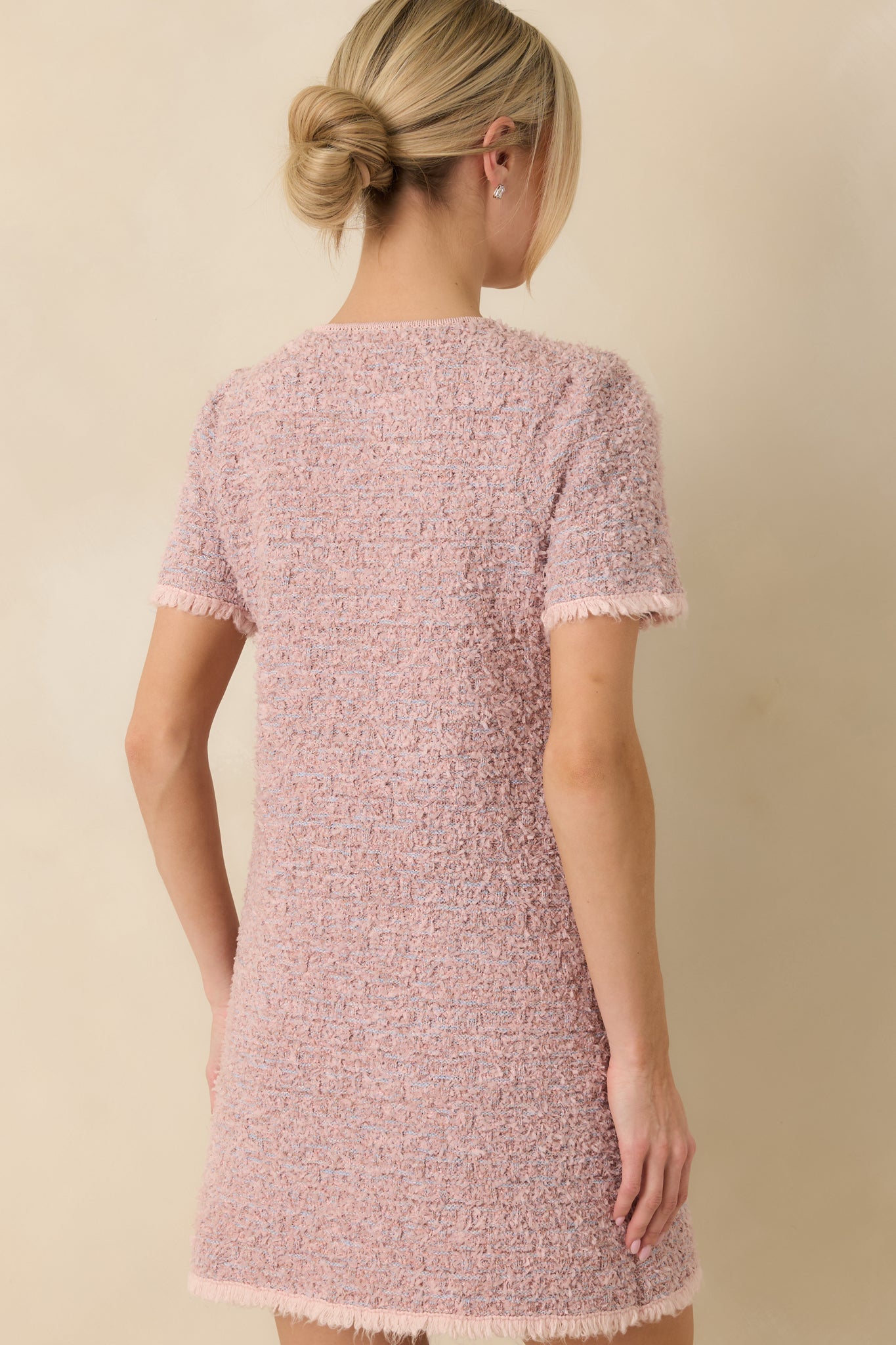 Soft Kisses Dusty Pink Short Sleeve Tweed Mini Dress