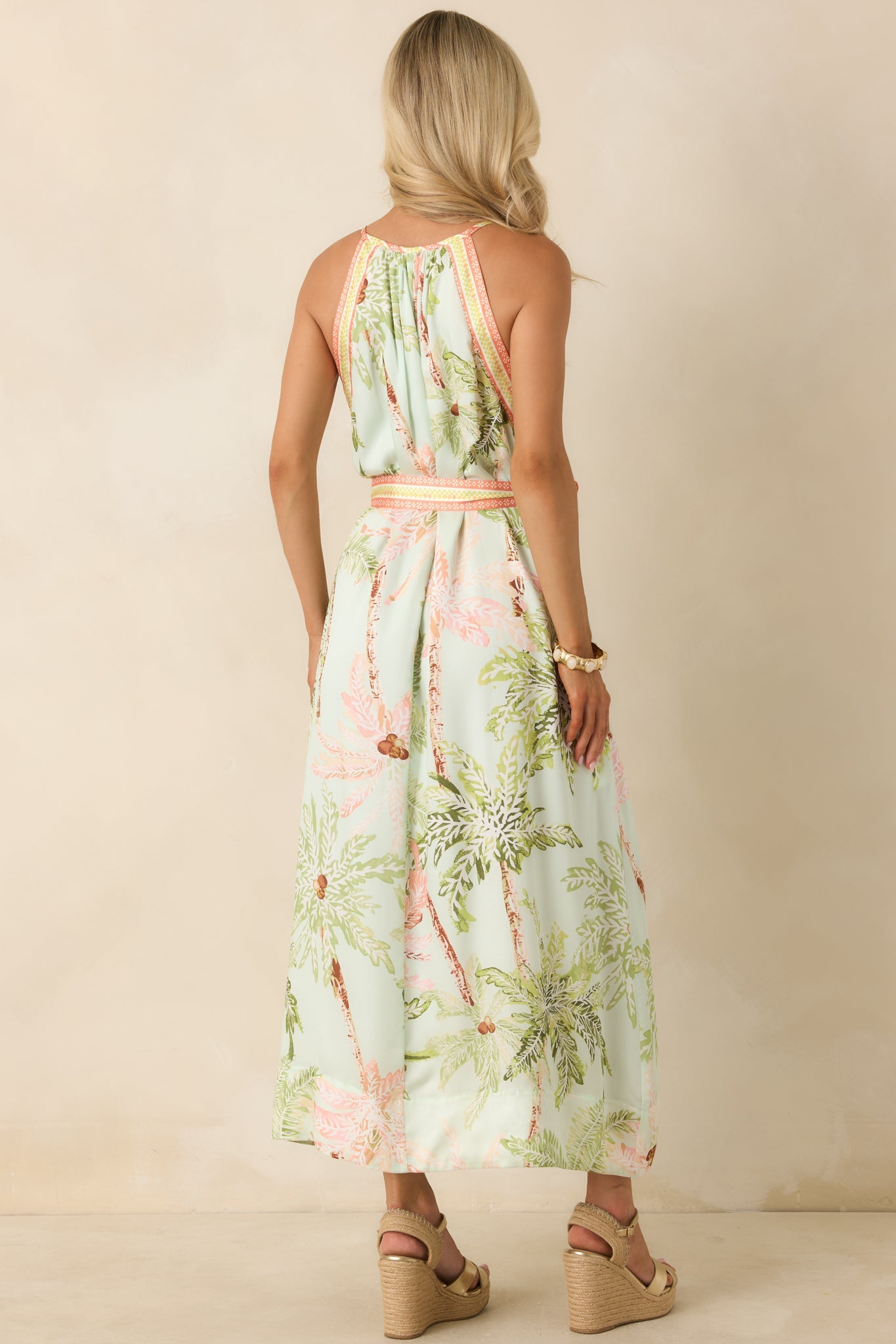 Cabana Morning Seafoam Green Palm Print Maxi Dress
