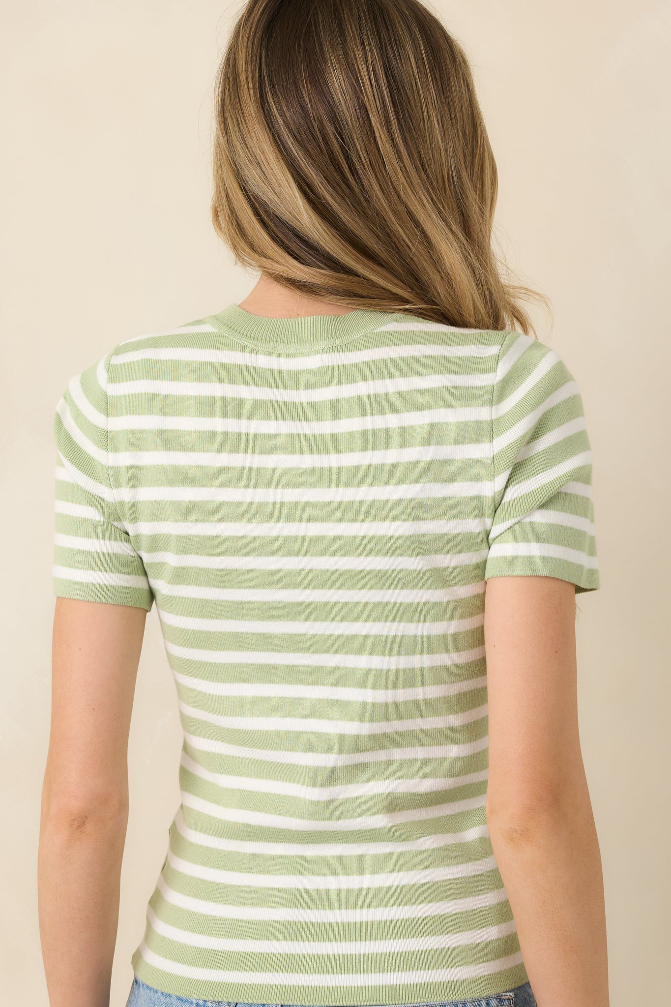 Let's Catch Up Light Green Stripe Short Sleeve Top