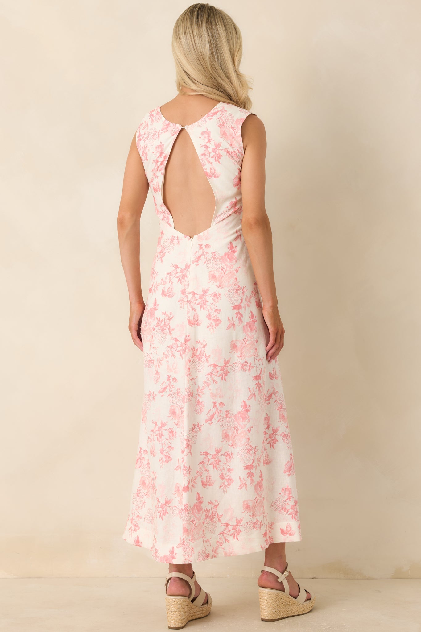 Everything I Imagined Ivory & Pink Linen Blend Floral Maxi Dress