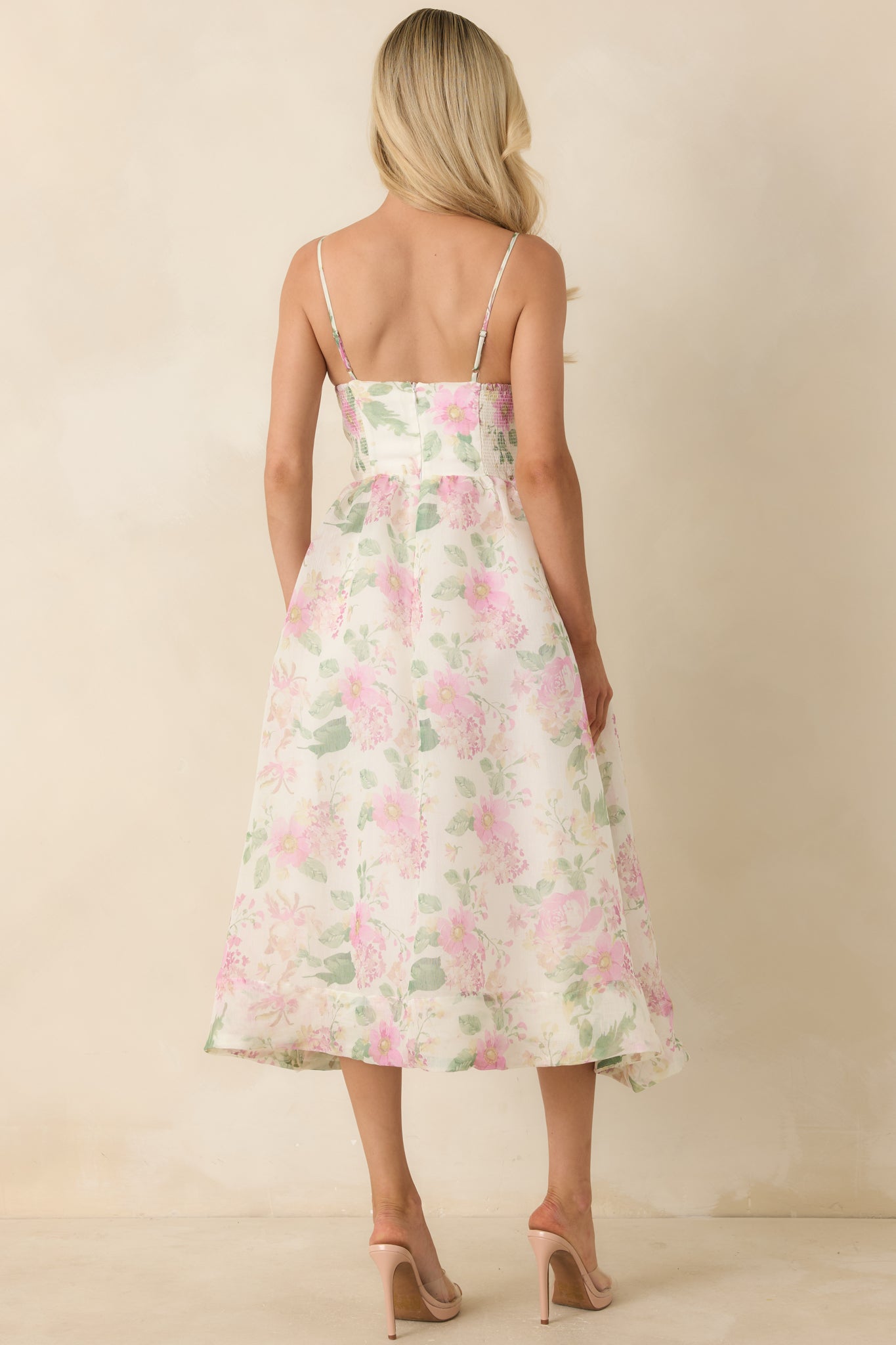 ASTR The Label Janna Ivory & Pink Floral Midi Dress