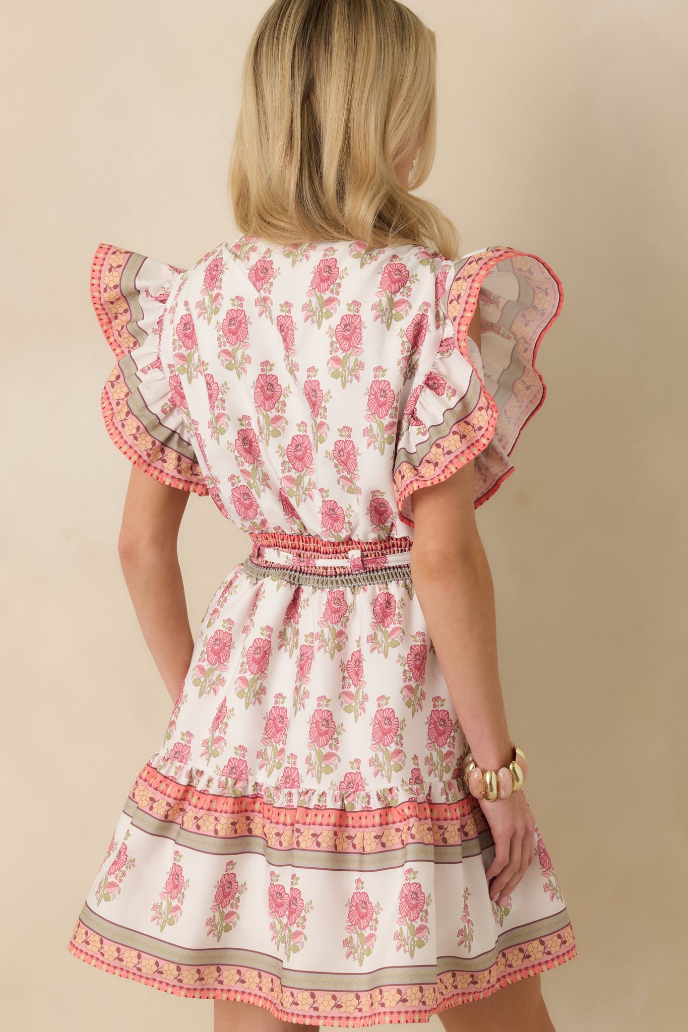 Whispers Of Spring White Floral Flutter Sleeve Mini Dress