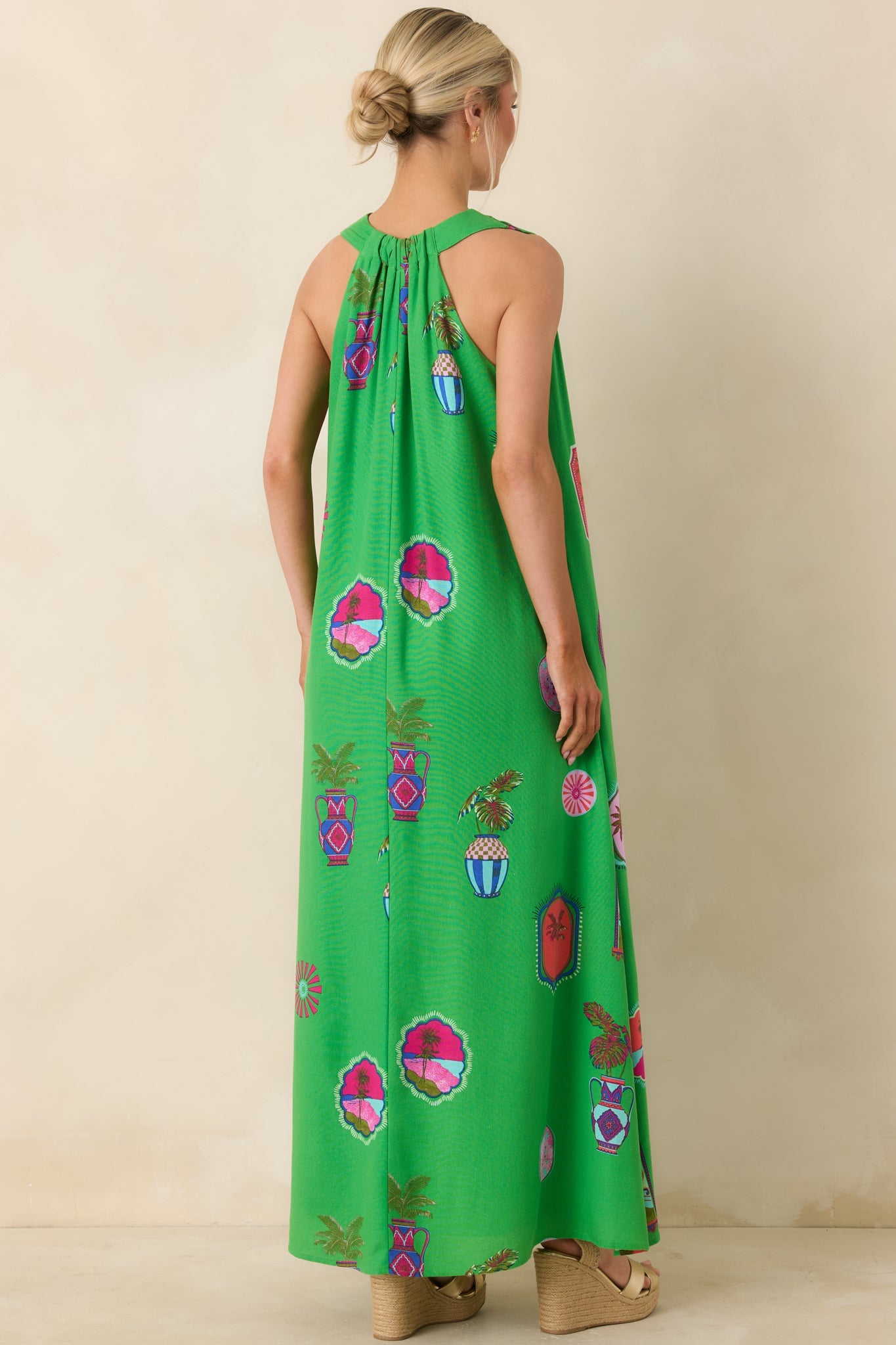 Send Me A Postcard Green Multi Tropical Print Maxi Dress