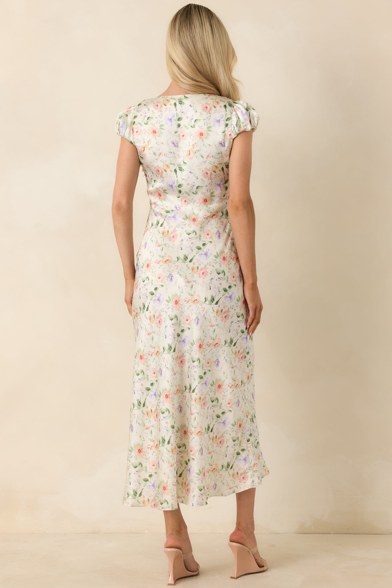 ASTR The Label Makaela Pale Green Multi Floral Lace Trim Midi Dress