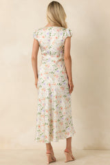 ASTR The Label Makaela Pale Green Multi Floral Lace Trim Midi Dress
