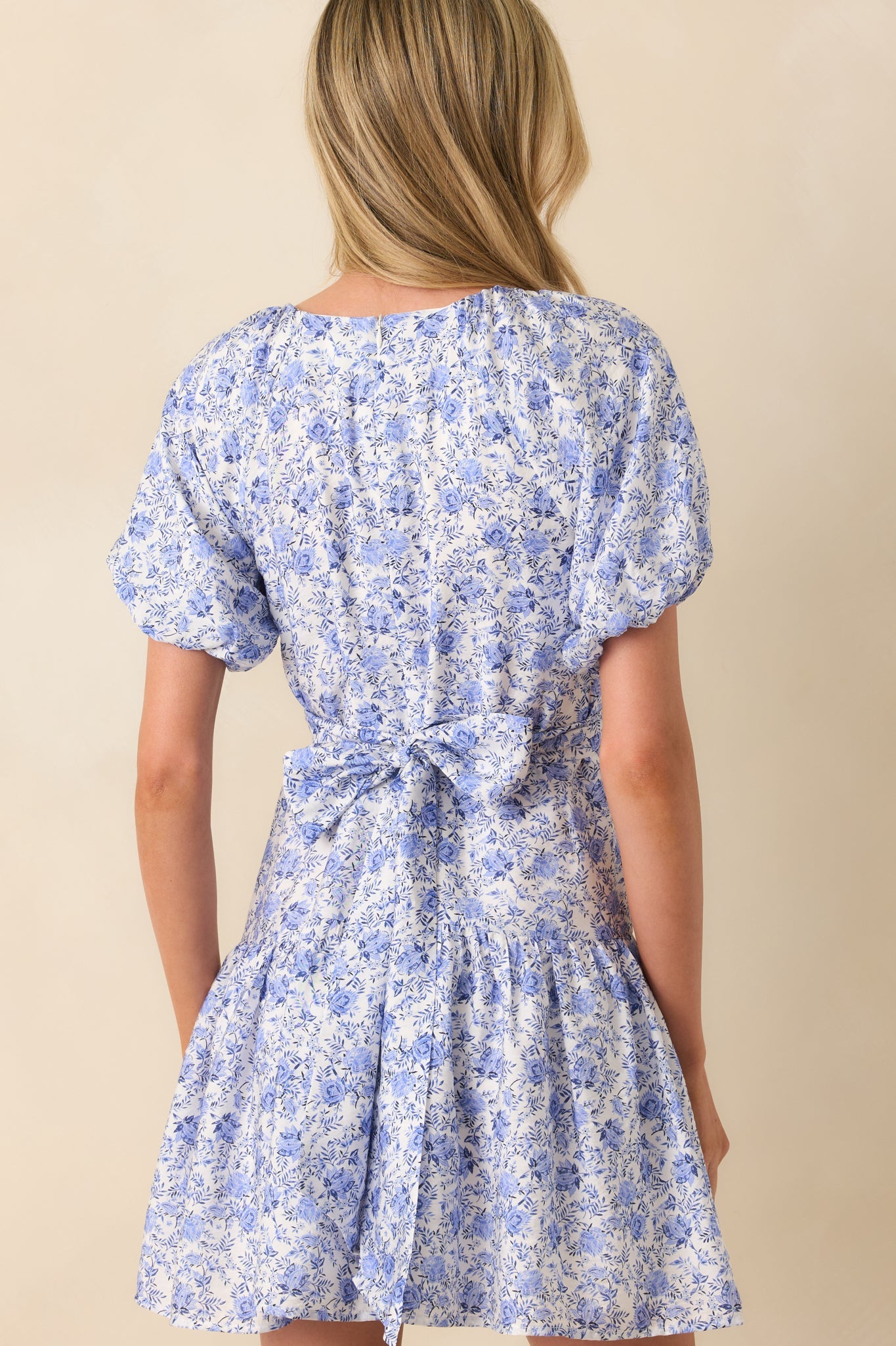 MINKPINK Blue Floral Print Evelyn Puff Sleeve Mini Dress