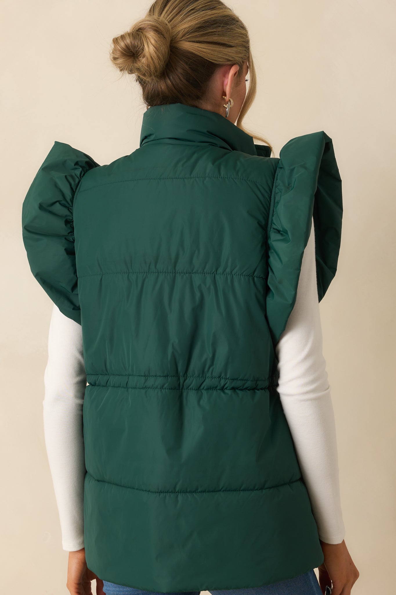 Cherry On Top Forest Green Flutter Sleeve Puffer Vest