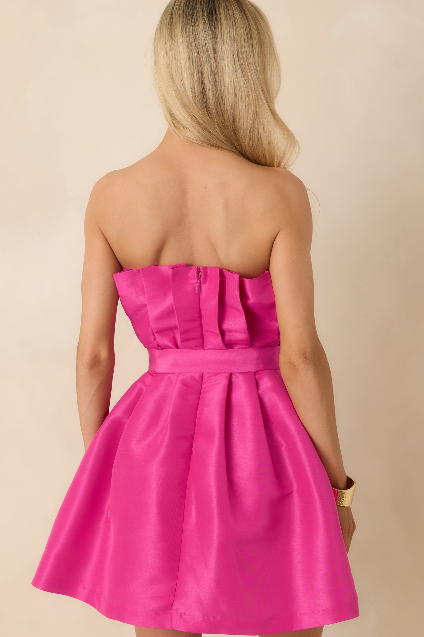 Caught My Eye Fuchsia Pleated Strapless Mini Dress