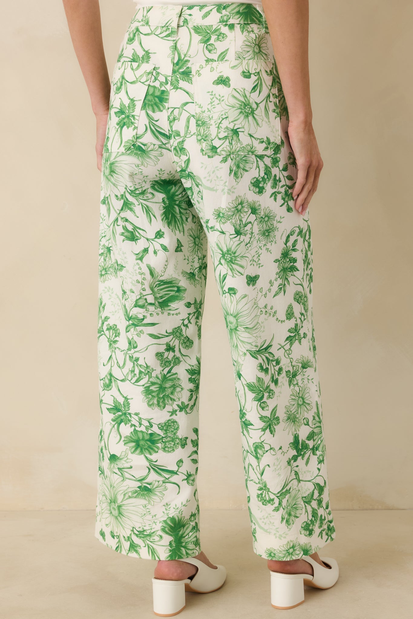 Grow Your Own Way Green Floral Print Cotton Wide Leg Pants