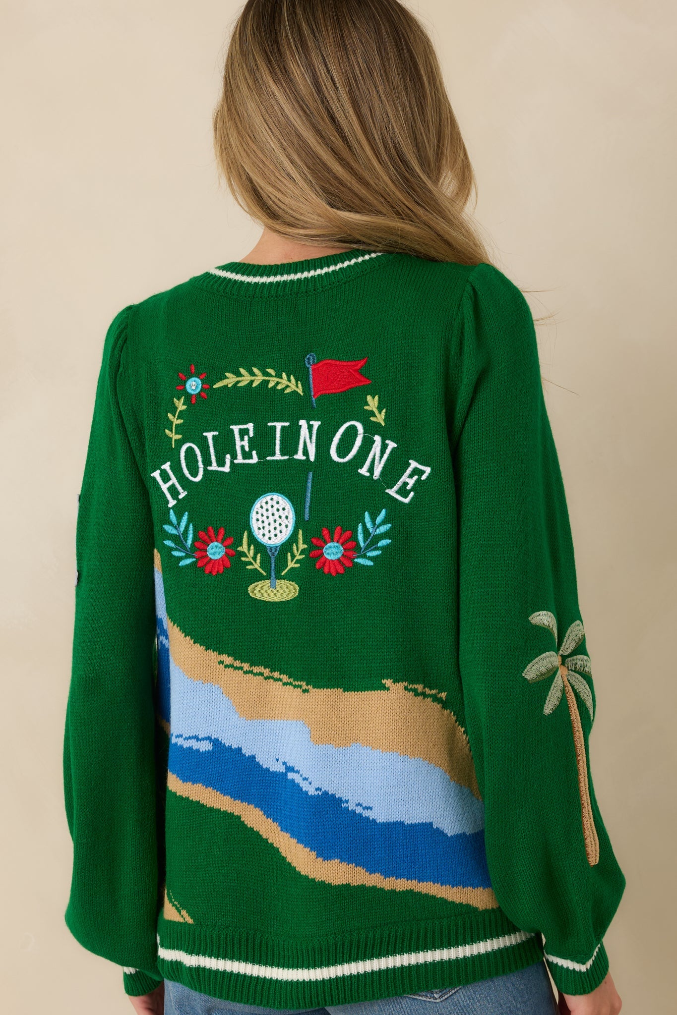 Hole In One Green Knit Button Front Golf Cardigan