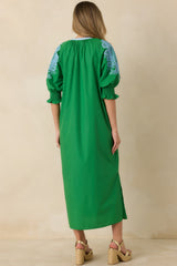 When It Feels Right Green Embroidered V-Neck Maxi Dress